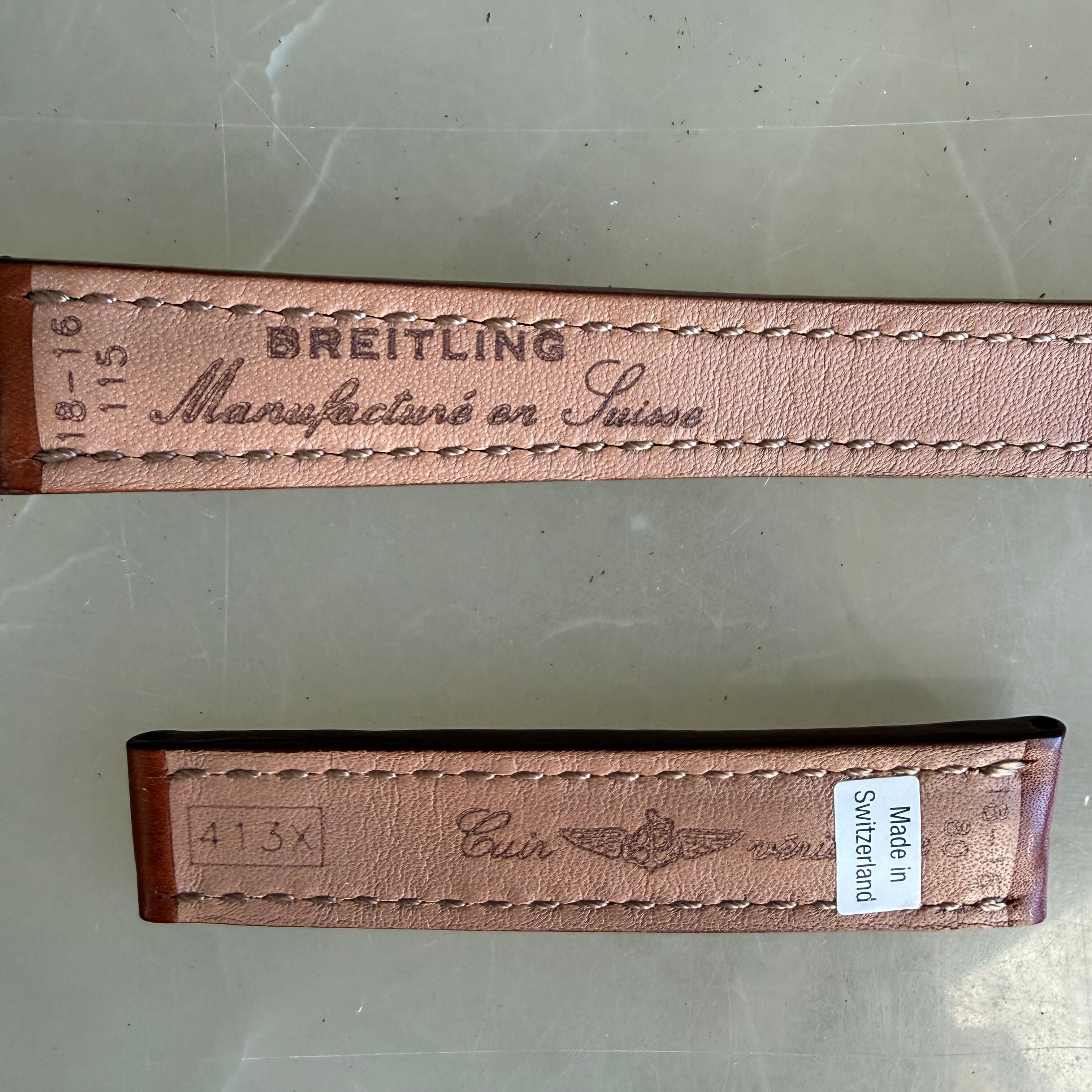 Authentic Breitling Brown Leather Padded & Stitched Watch Strap Band 18mm 413X