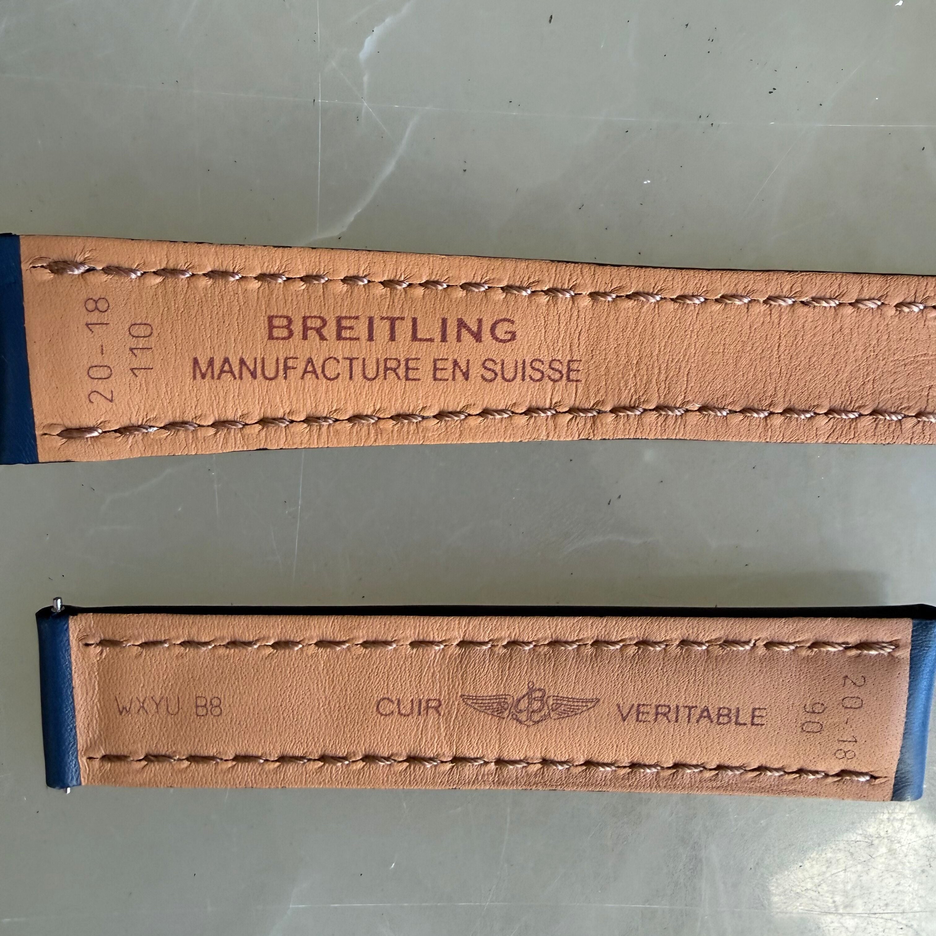 Authentic Breitling Blue Leather Padded & Stitched Watch Strap Band 20mm 115X
