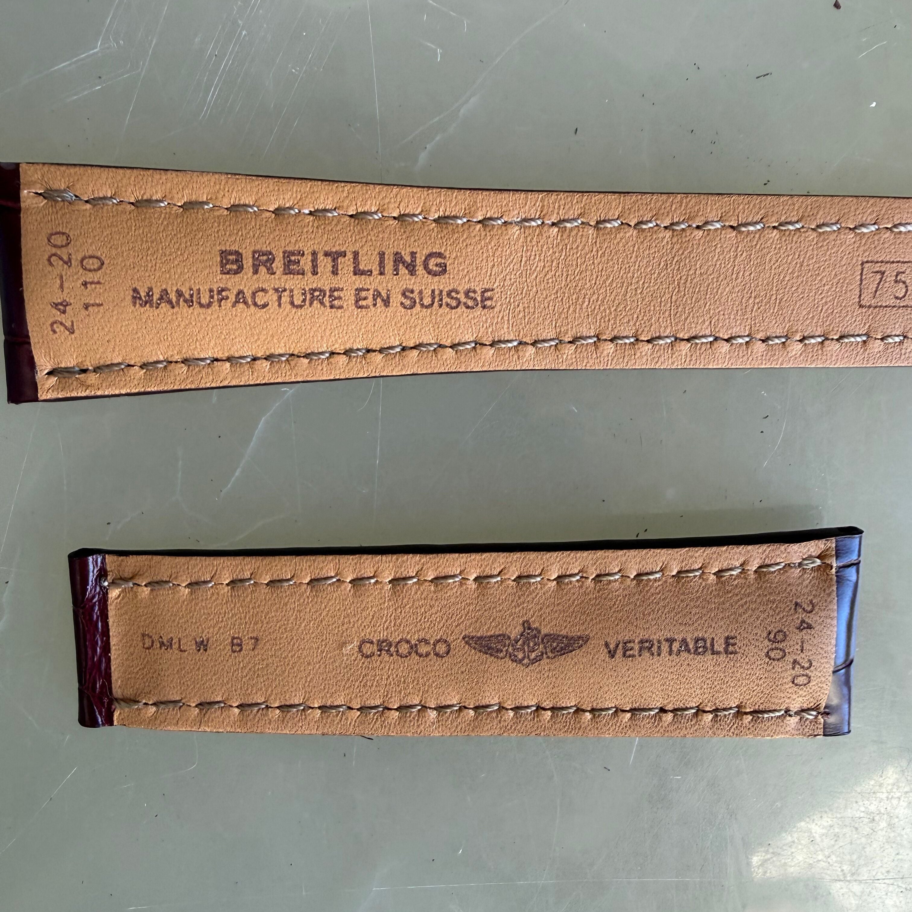 Authentic Breitling Burgundy Alligator Padded & Stitched Watch Strap Band 24mm 751P