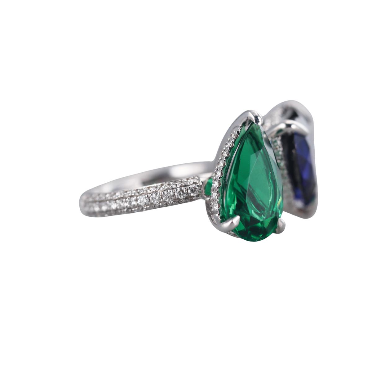 14k Gold Toi Et Moi Diamond Emerald Sapphire Ring