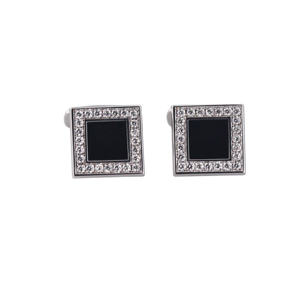 Bucherer 18k White Gold Onyx Diamond Cufflinks