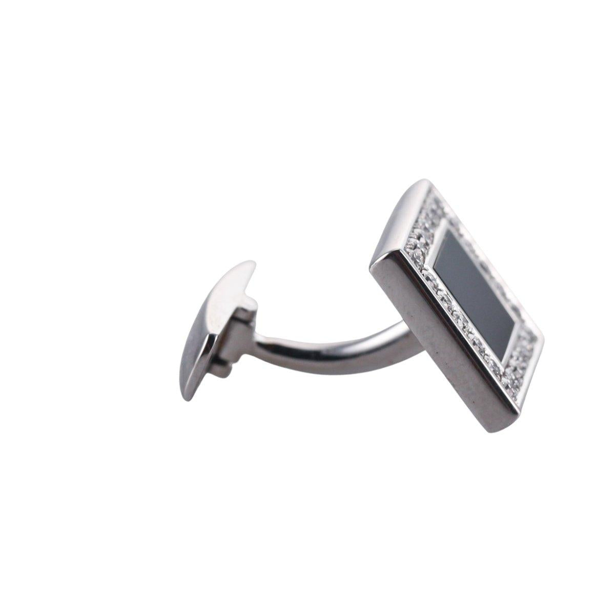 Bucherer 18k White Gold Onyx Diamond Cufflinks