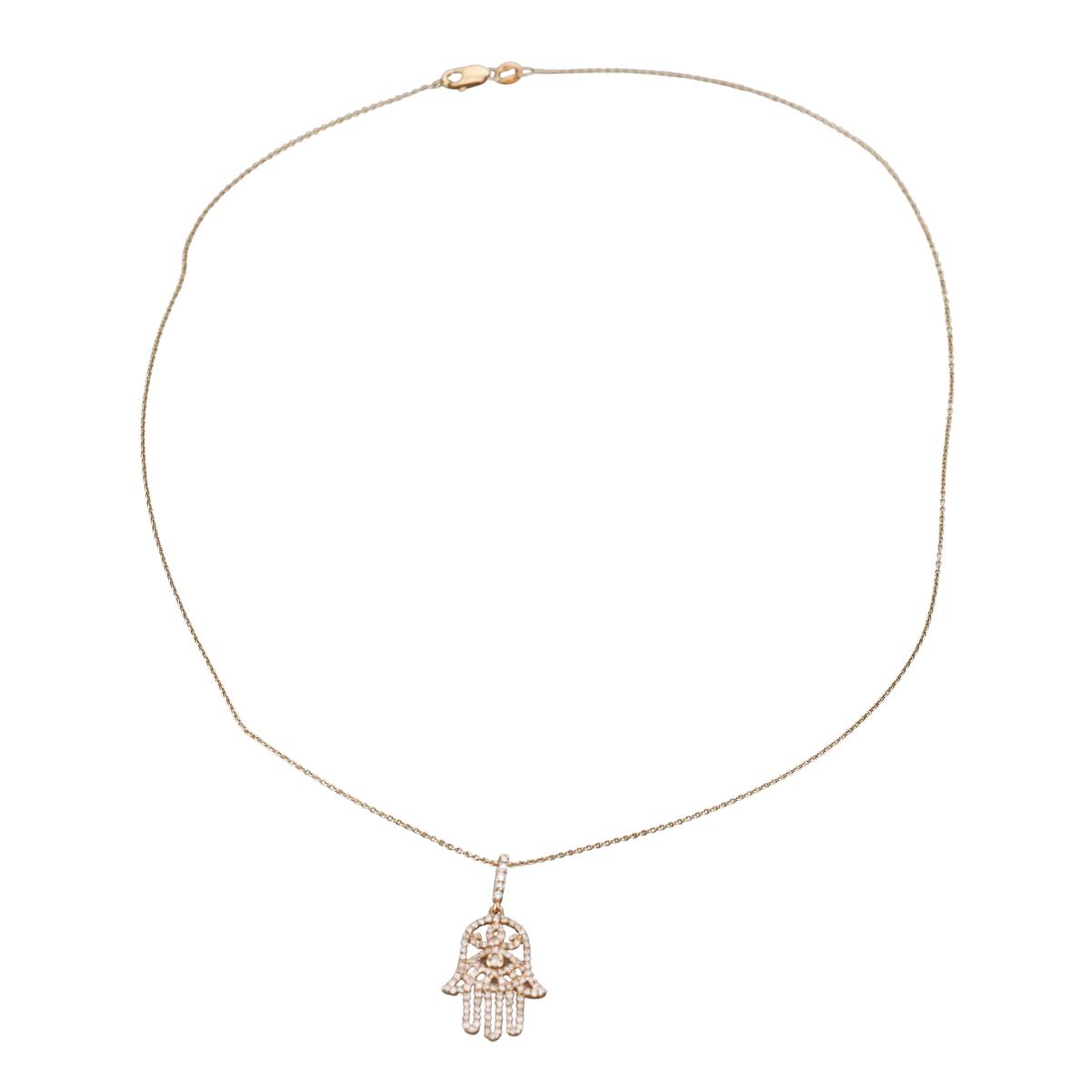 14k Yellow Gold Diamond Hamsa Hand Pendant Necklace