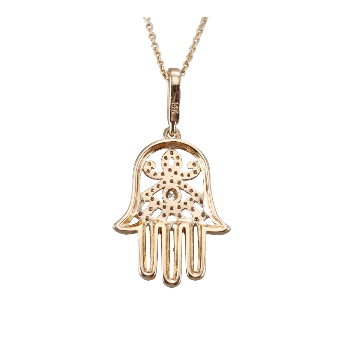 14k Yellow Gold Diamond Hamsa Hand Pendant Necklace