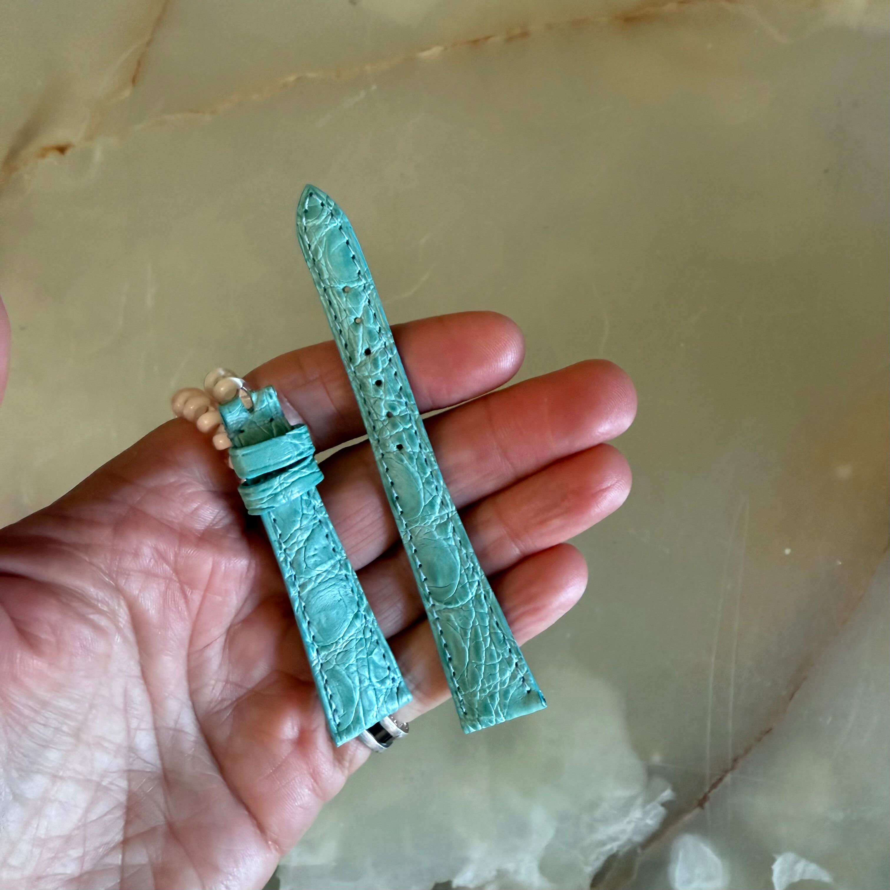 Authentic Patek Philippe Blue Round Pattern Crocodile Watch Strap Band 16mm