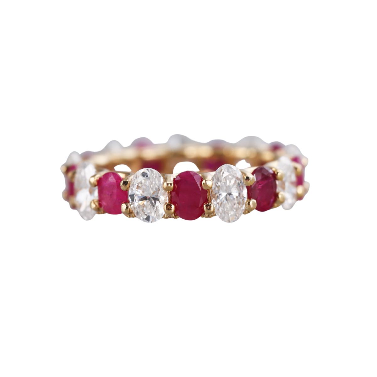 Solid 14k Gold Lab Grown Diamond Ruby Eternity Wedding Band Ring