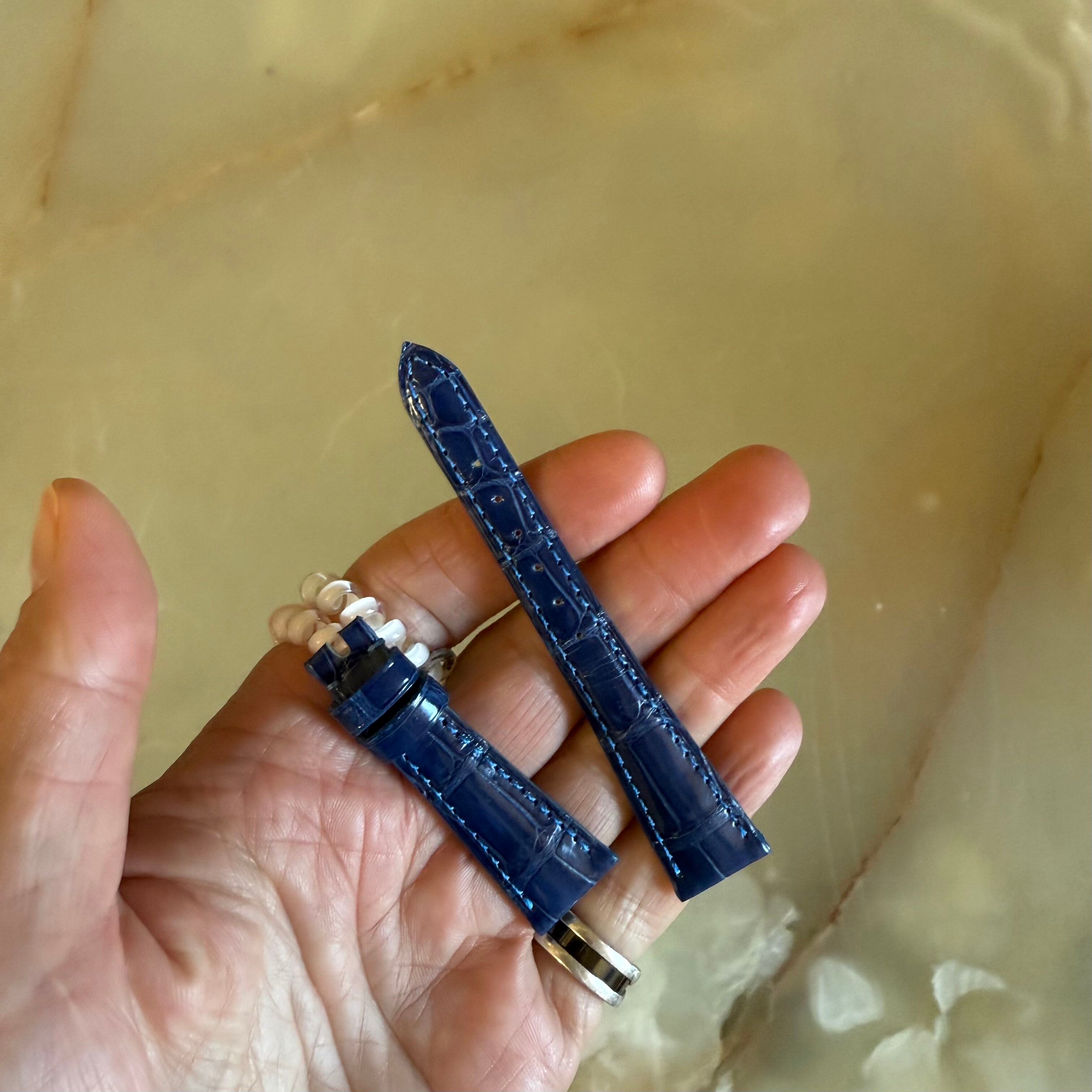 Authentic Patek Philippe Shiny Dark Blue Alligator Watch Strap Band 16mm