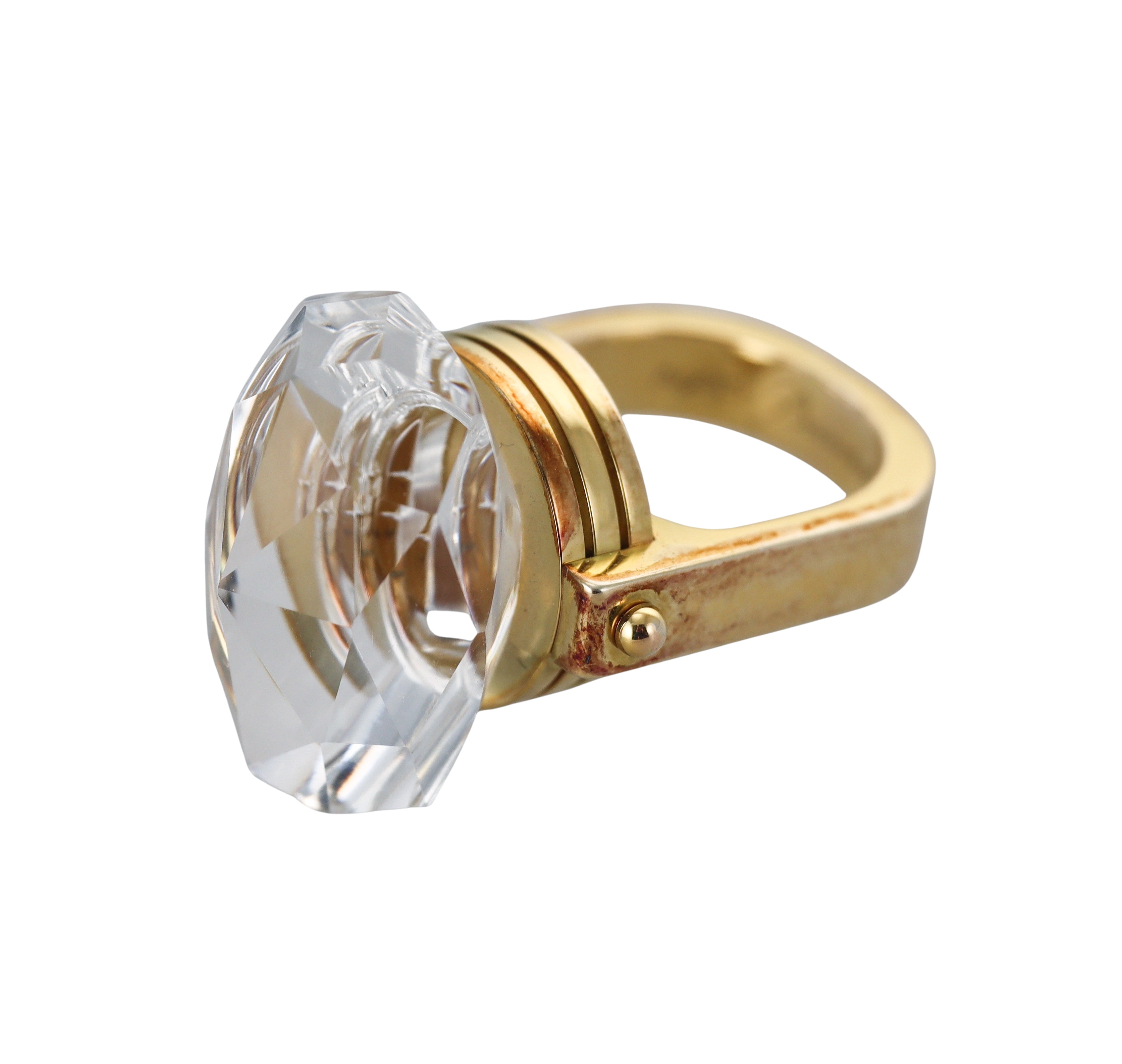 Baccarat Bouchons de Carafe 18k Gold Vermeil Sterling Silver Oval Clear Crystal Ring 2801362