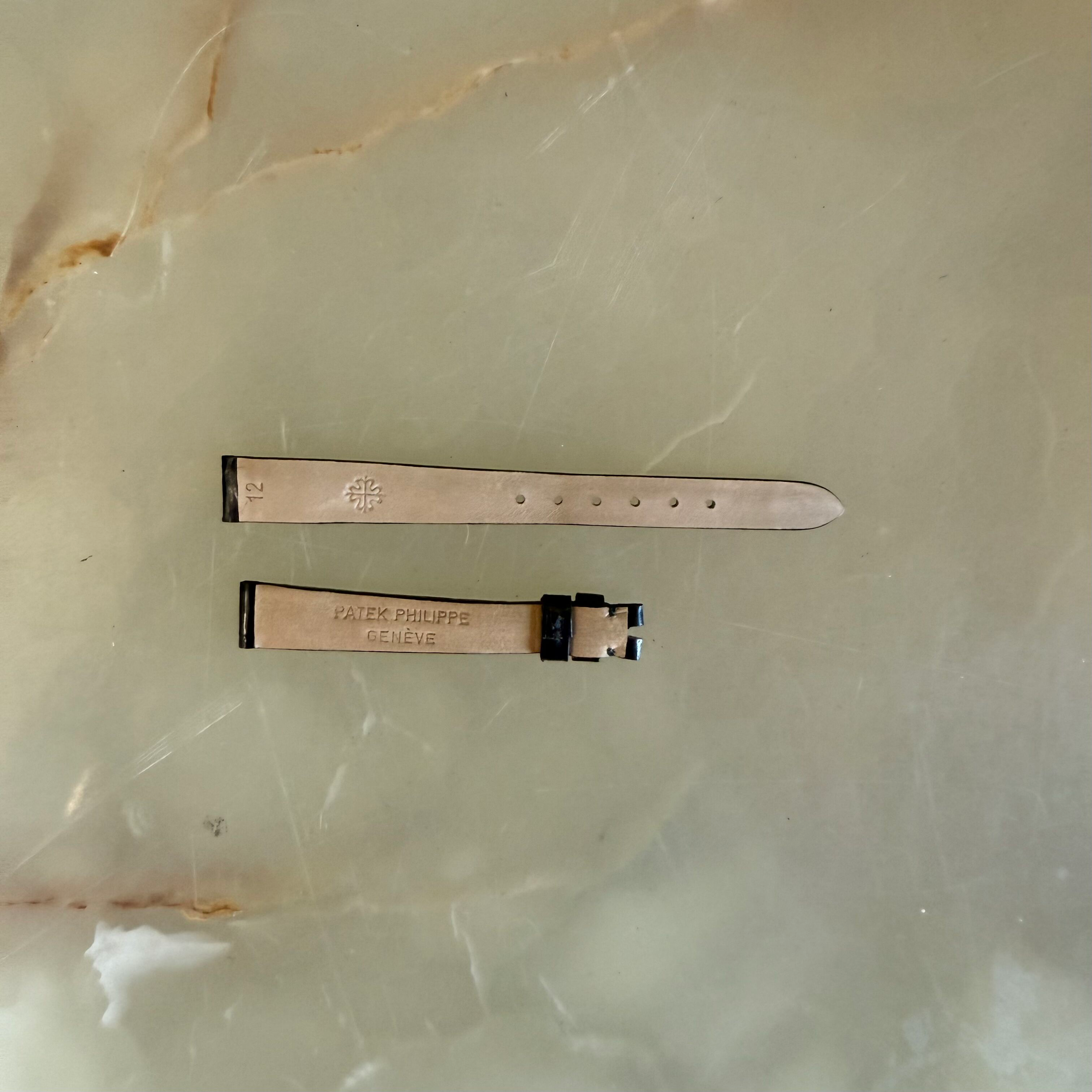 Authentic Patek Philippe Shiny Black Alligator Watch Strap Band 12mm