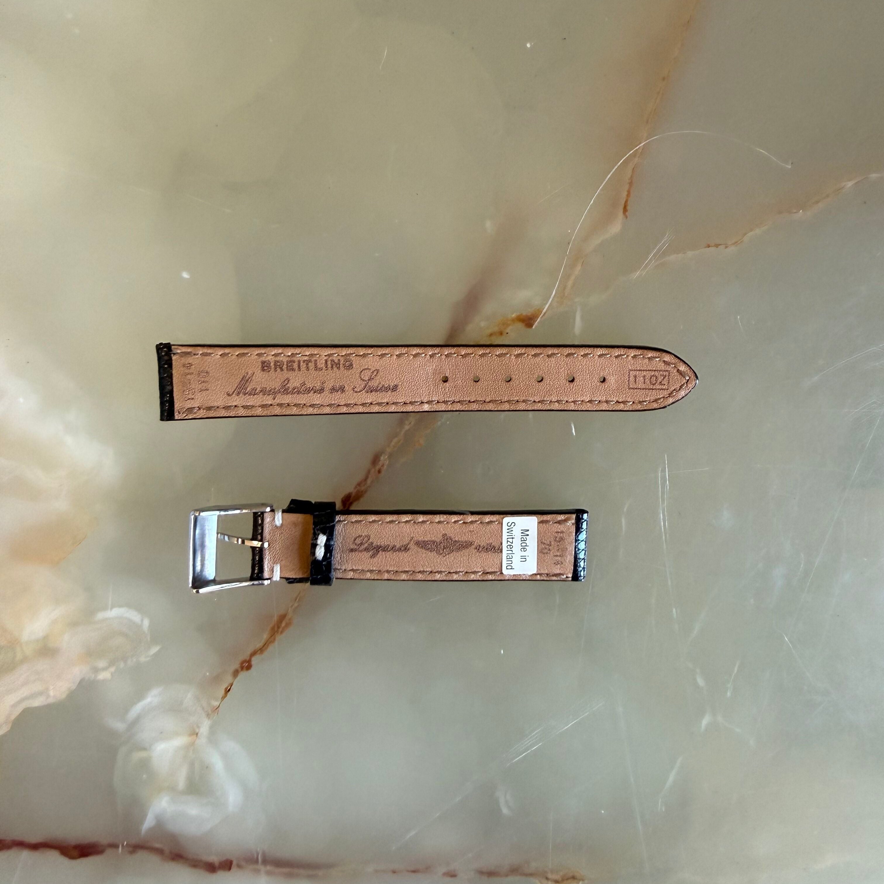 Authentic Breitling Black Lizard Watch Strap Band 15mm w Buckle 110Z
