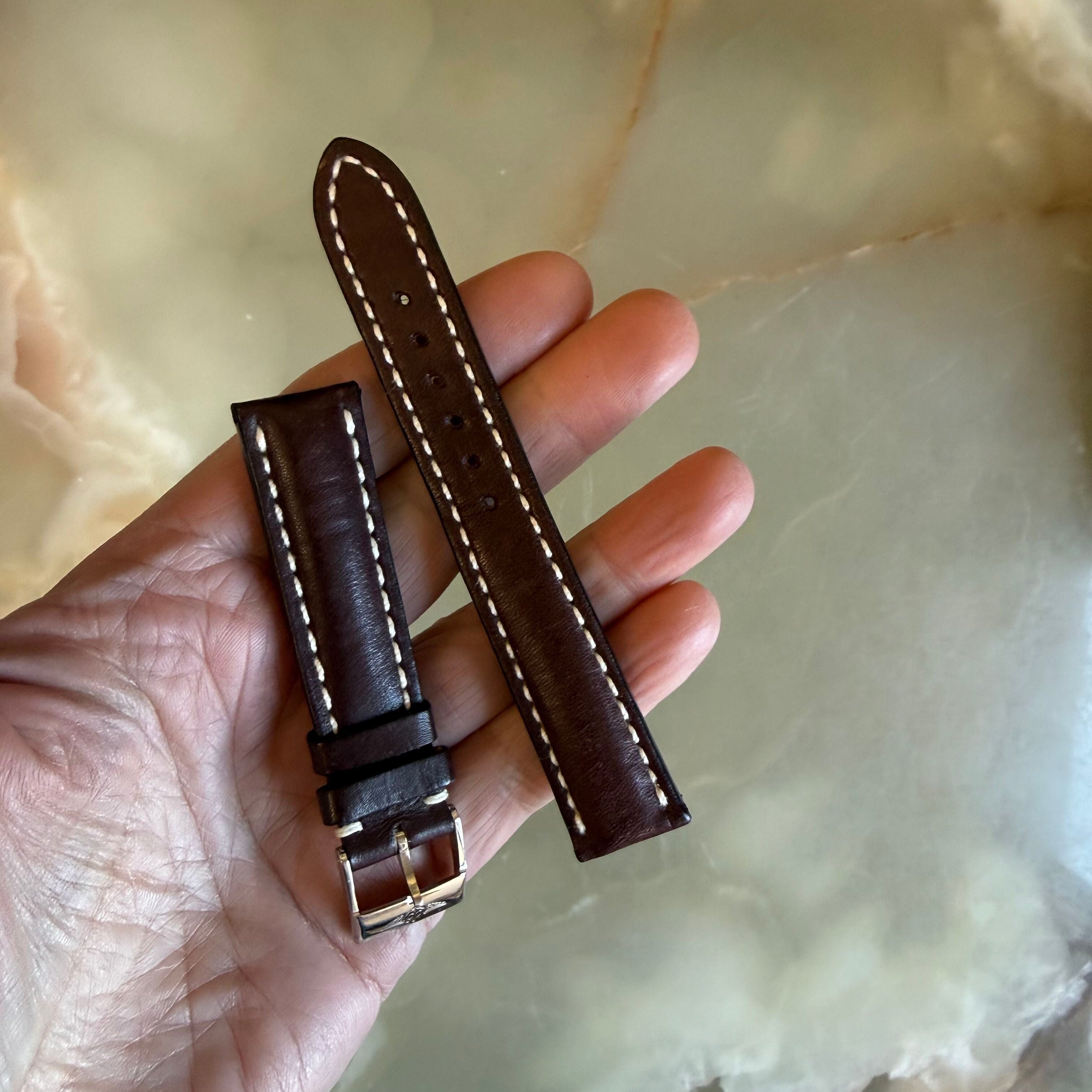 Authentic Breitling Brown Leather Watch Strap Band 18mm w Buckle 416X