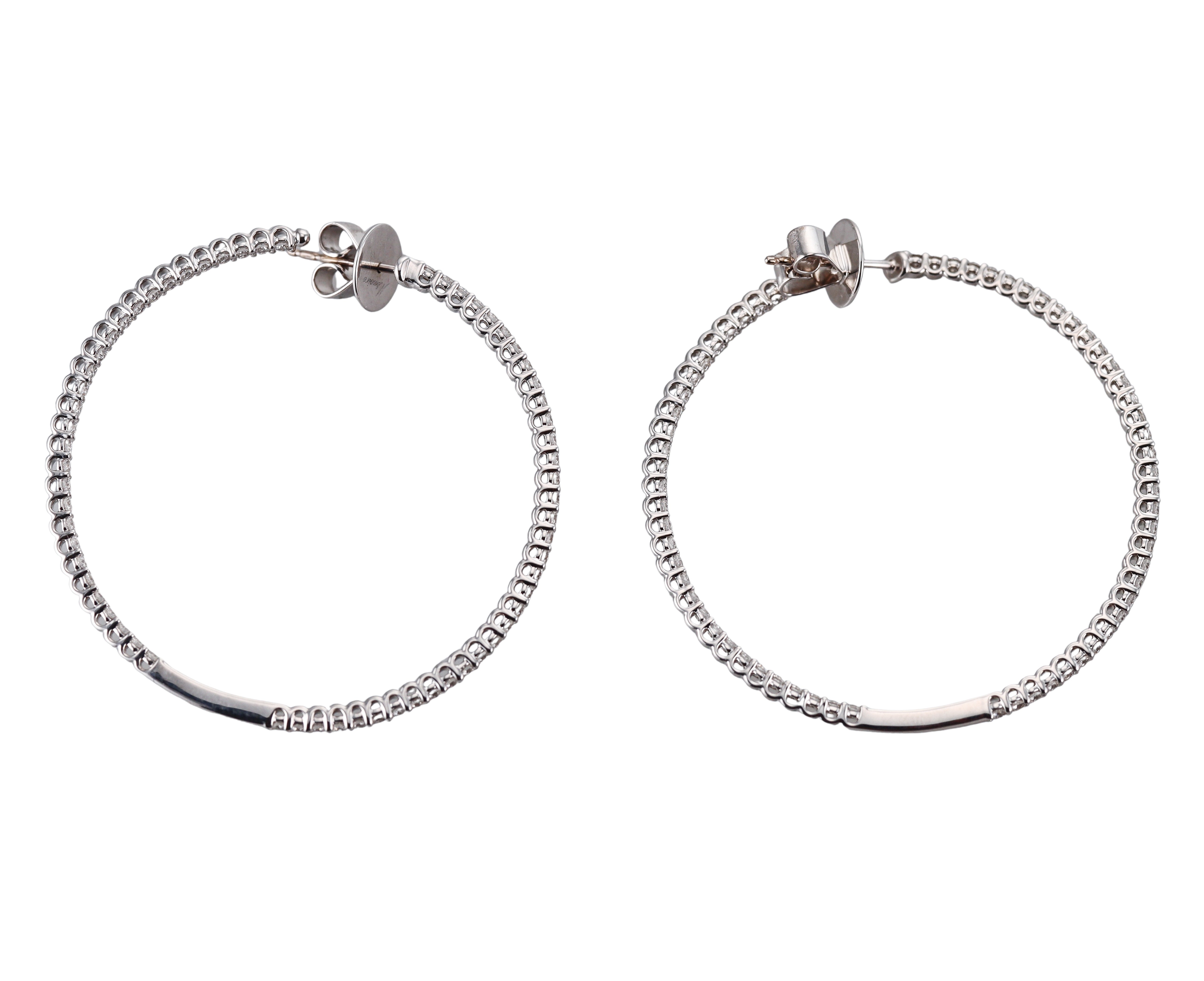 Memoire by Hearts on Fire 18k Gold Diamond Woven Gallery Round Hoops Earrings