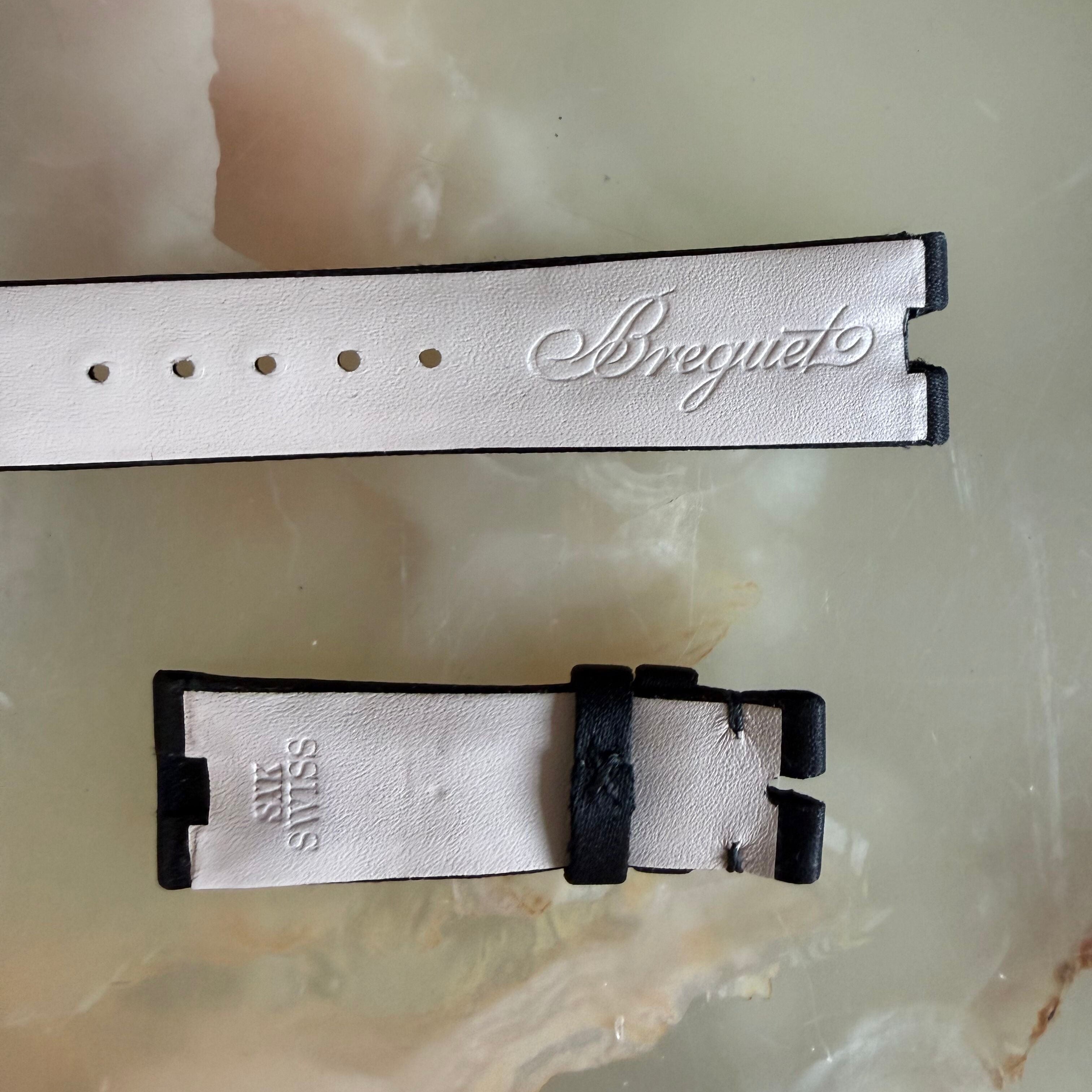 Authentic Breguet Reine De Naples Black Satin Leather Watch Band Strap 16mm