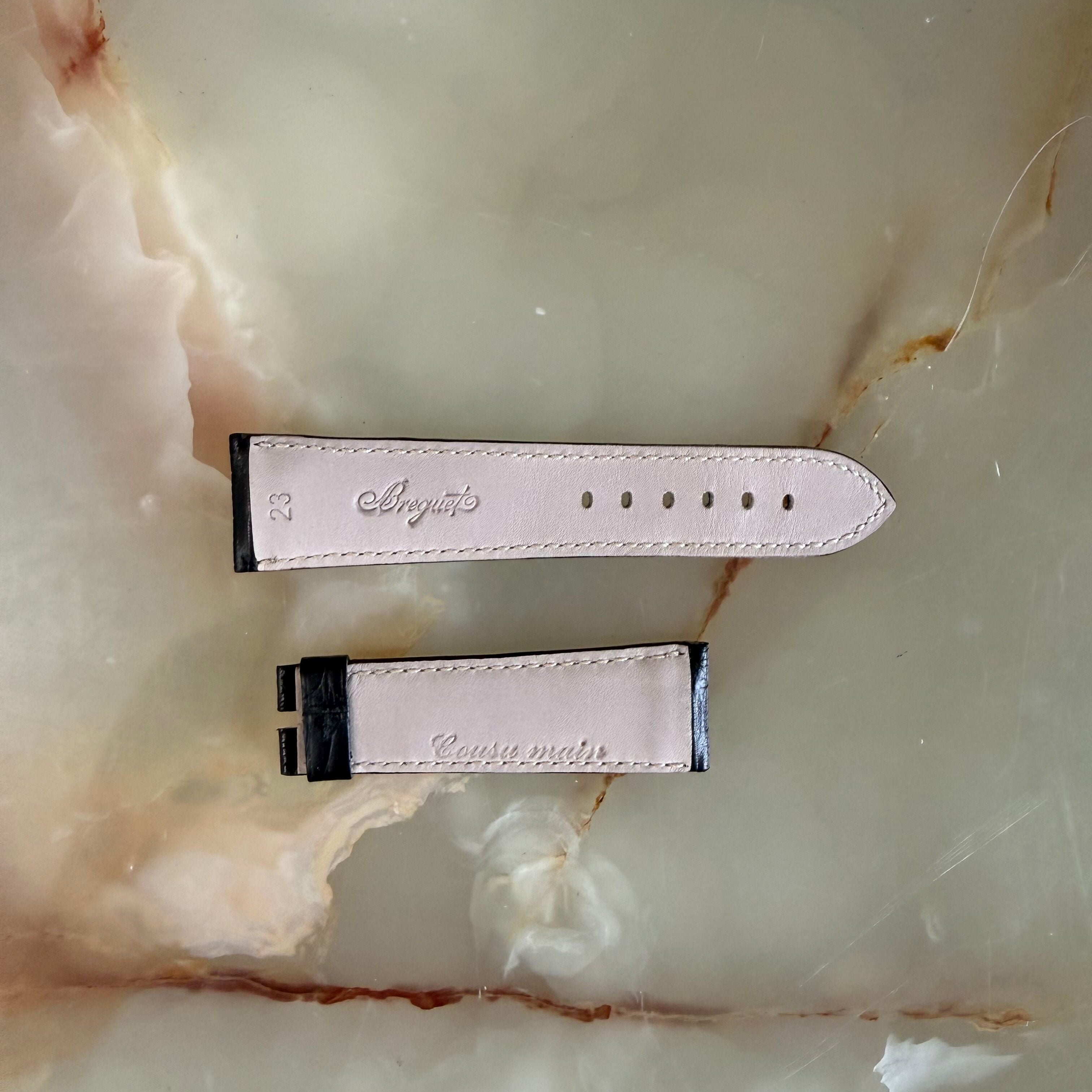 Authentic Breguet Black Alligator Cream Stitching Padded Watch Band Strap 23mm