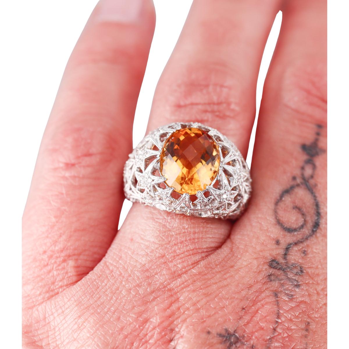 18k Gold Citrine Diamond Ring