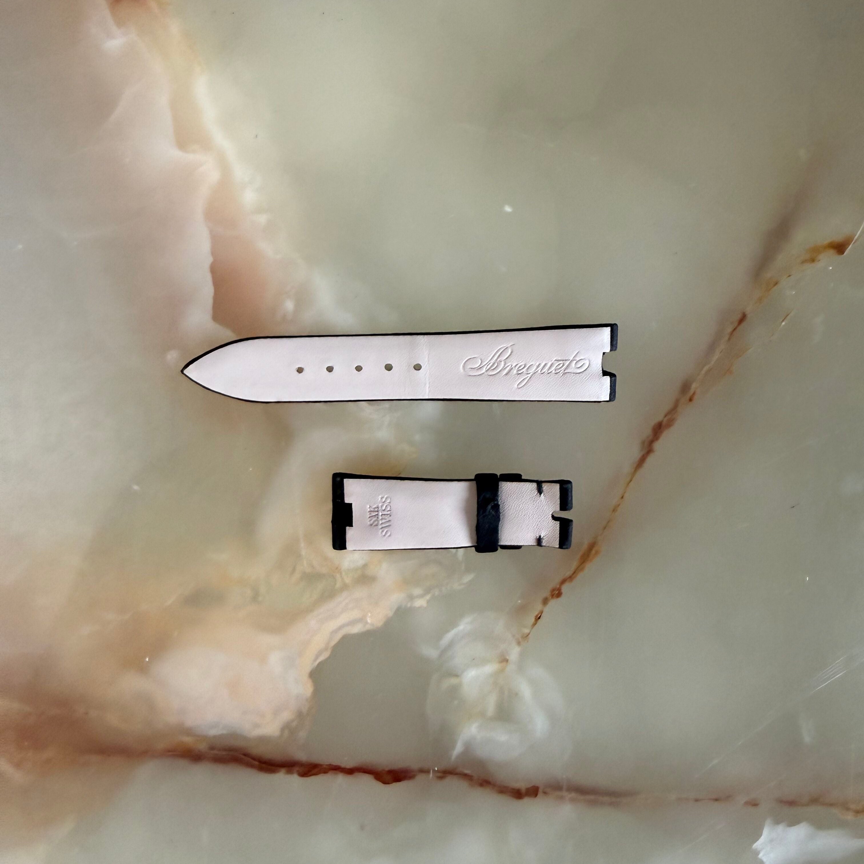 Authentic Breguet Reine De Naples Black Satin Leather Watch Band Strap 16mm