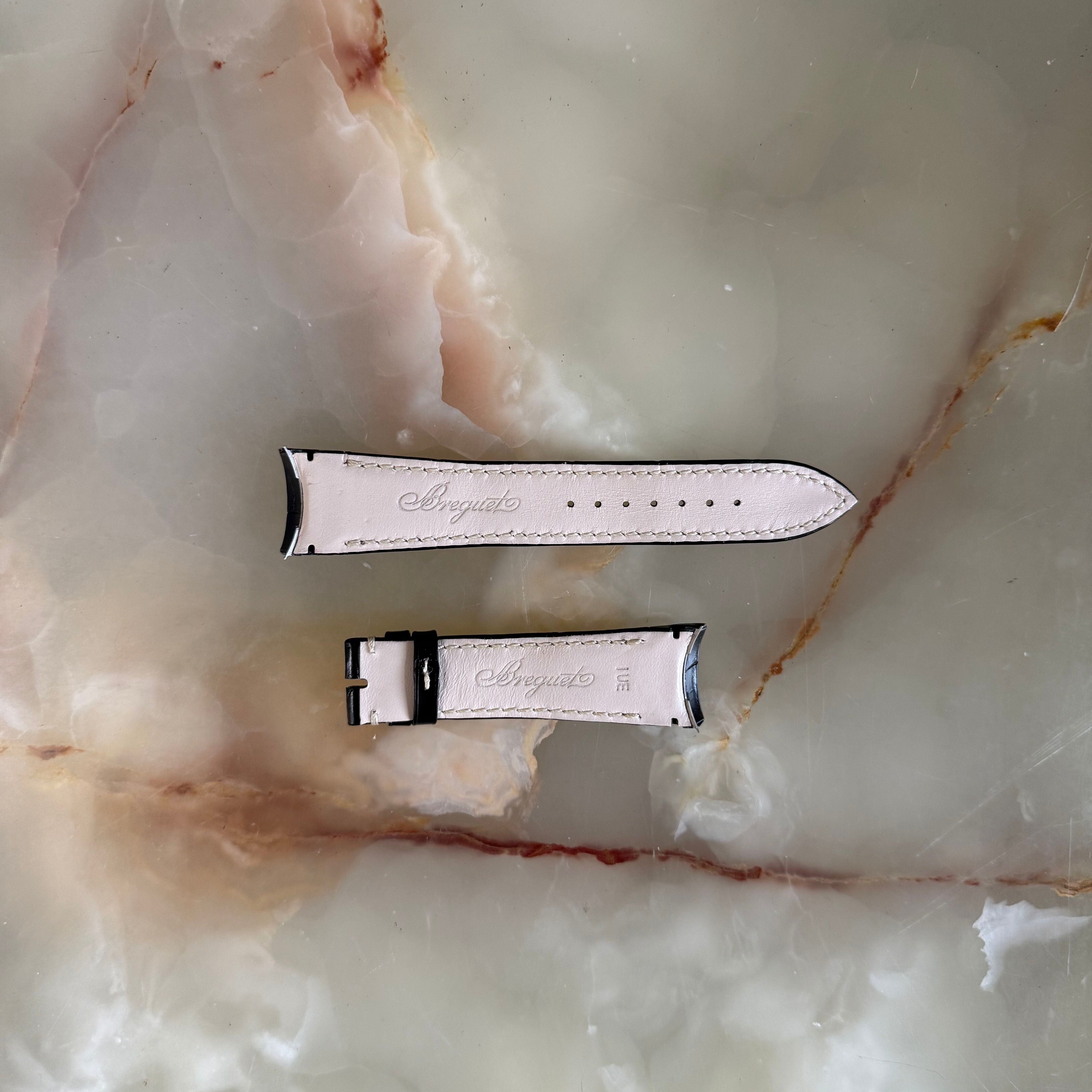 Authentic Breguet Black Alligator Cream Stitching Padded Watch Strap Band 22mm