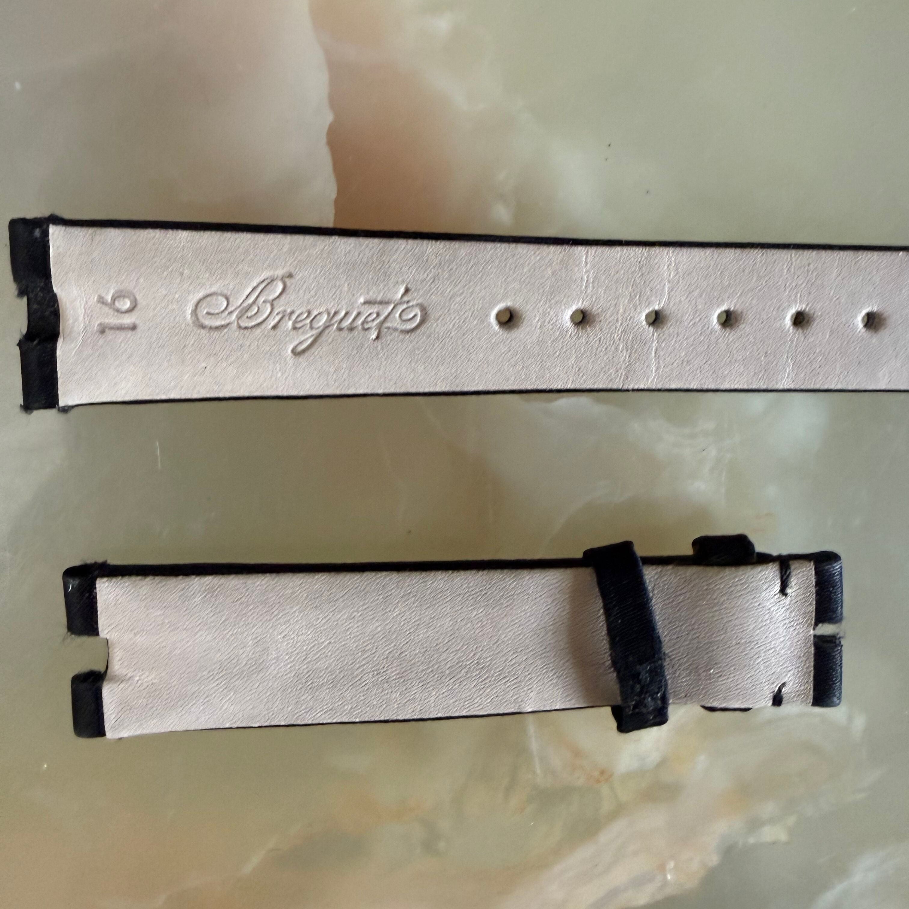 Authentic Breguet Reine De Naples Black Satin Leather Watch Band Strap 16mm