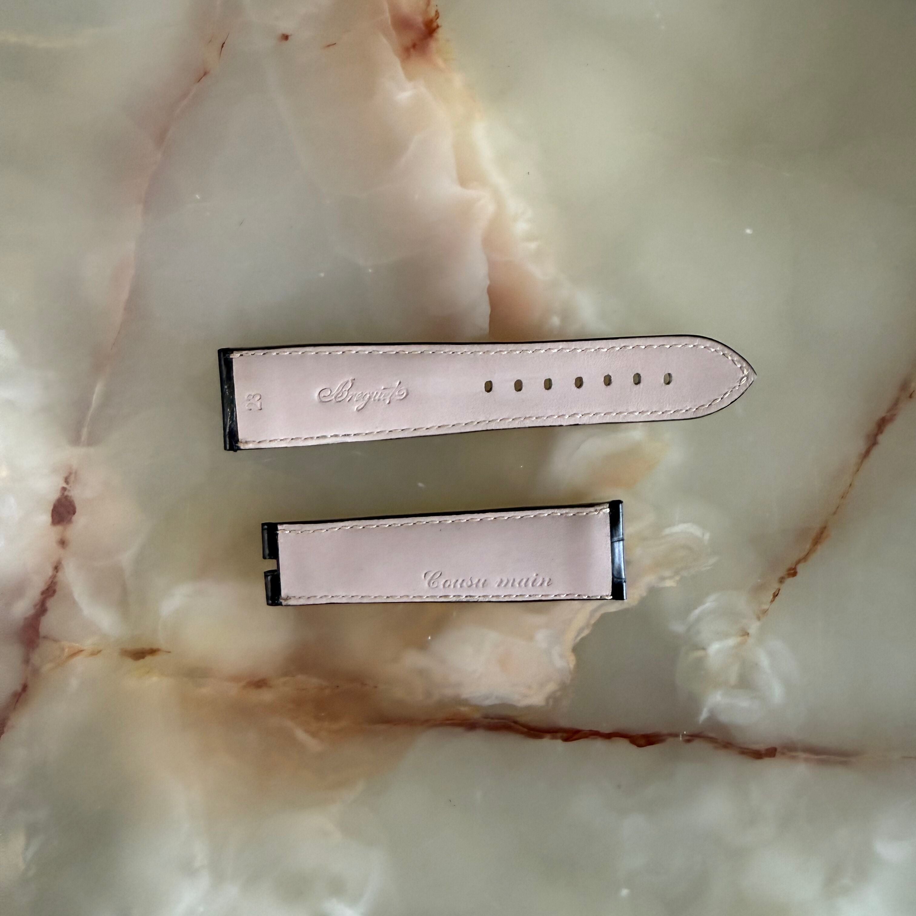 Authentic Breguet Black Alligator Cream Stitching Padded Watch Band Strap 23mm