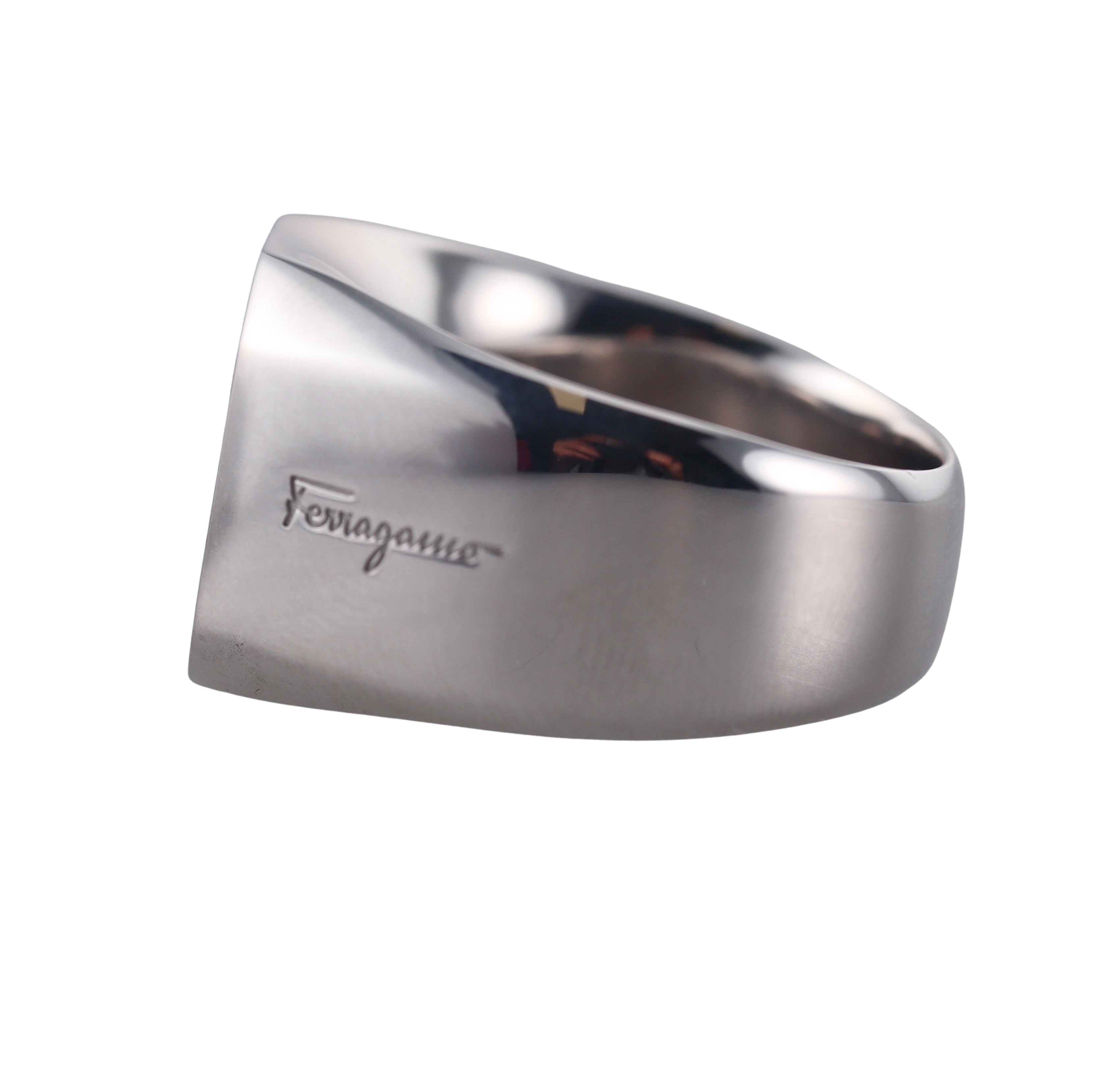 Salvatore Ferragamo Gancini Sterling Silver Signet Ring 705140