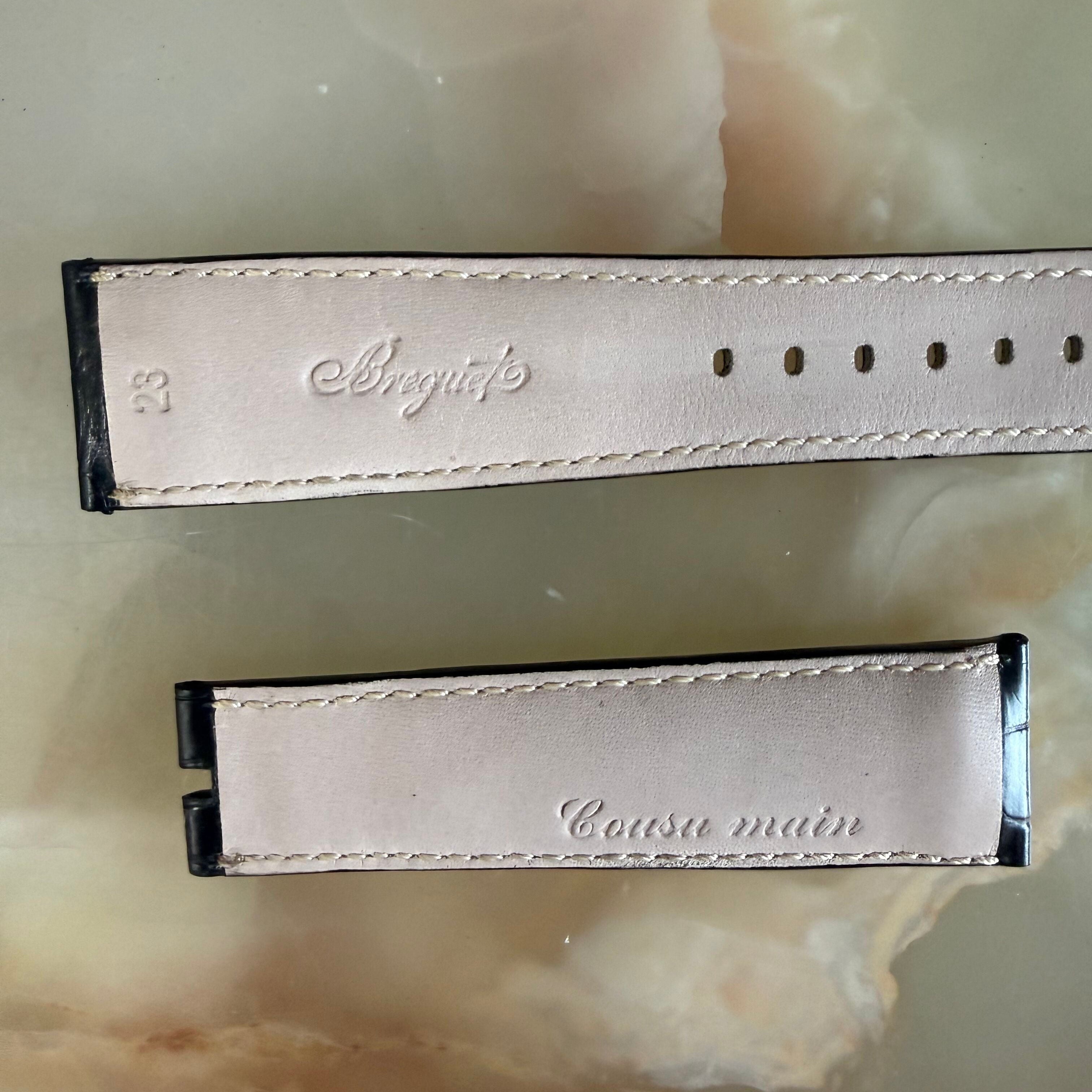 Authentic Breguet Black Alligator Cream Stitching Padded Watch Band Strap 23mm