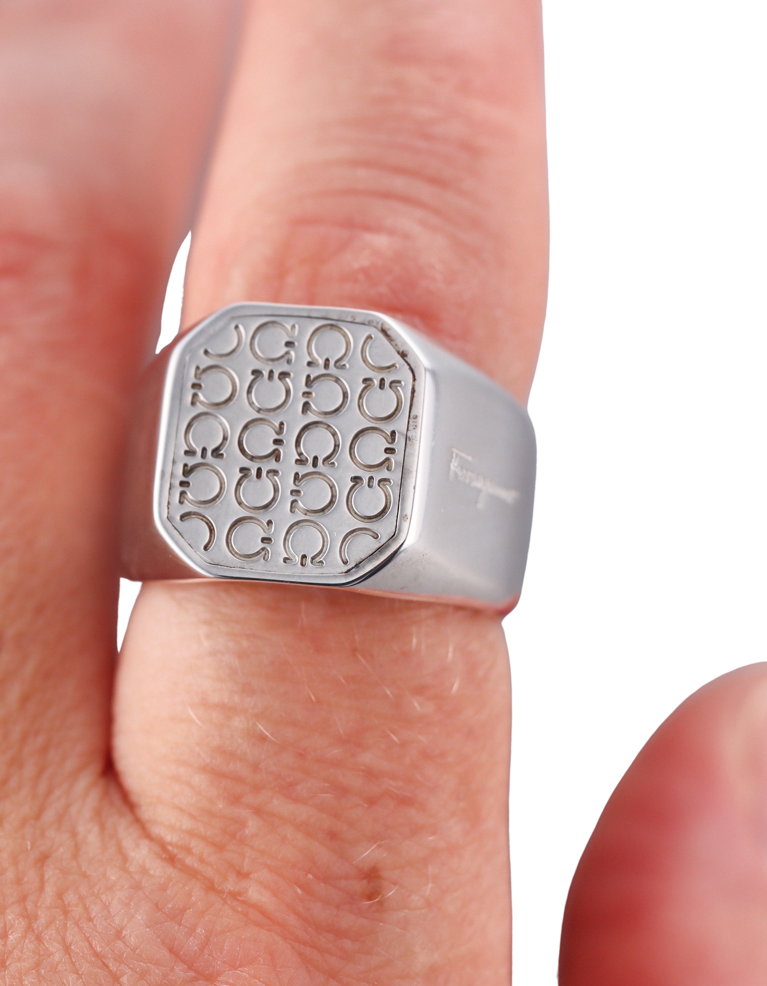 Salvatore Ferragamo Gancini Sterling Silver Signet Ring 705140