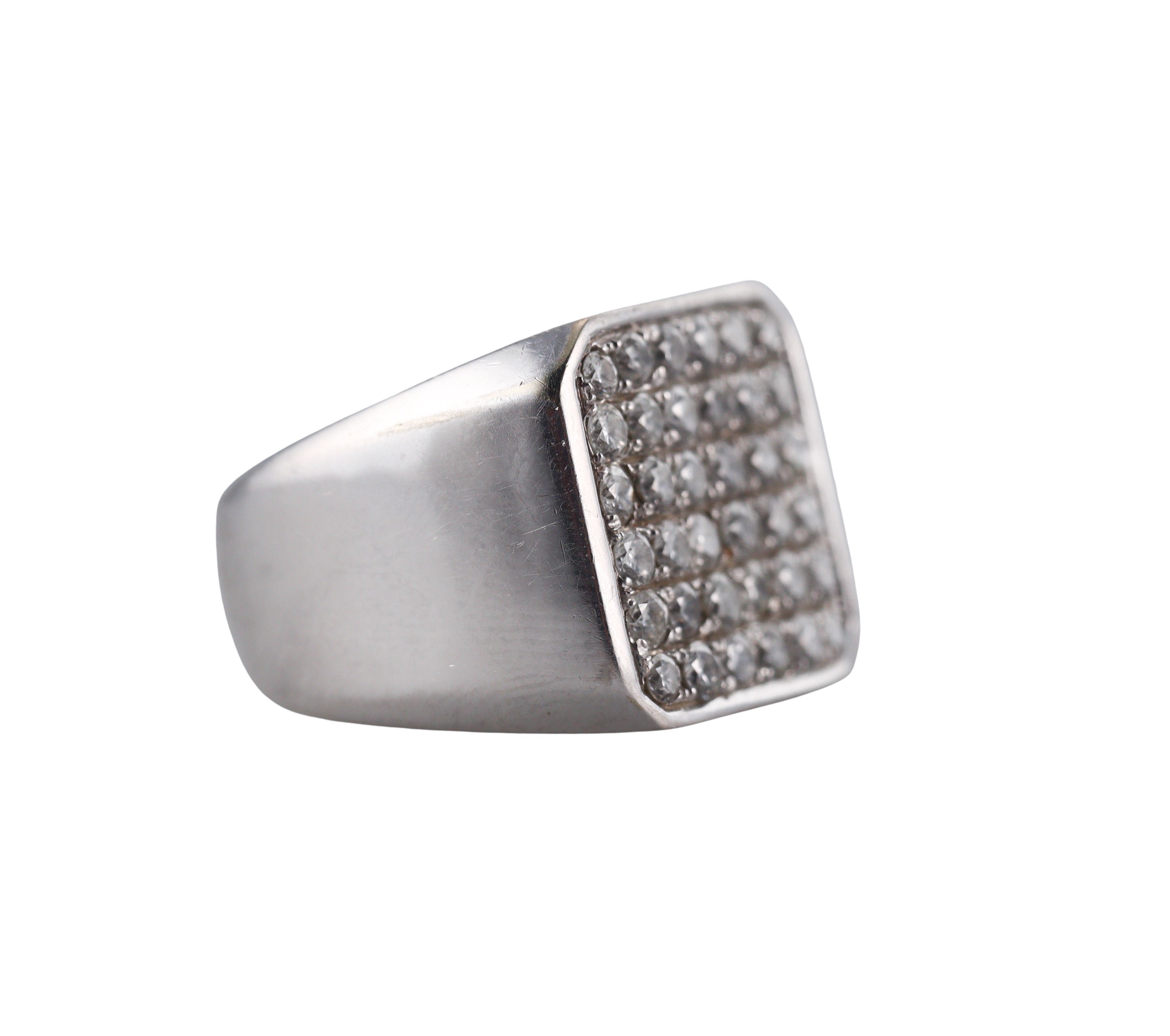 14k White Gold Diamond Signet Ring
