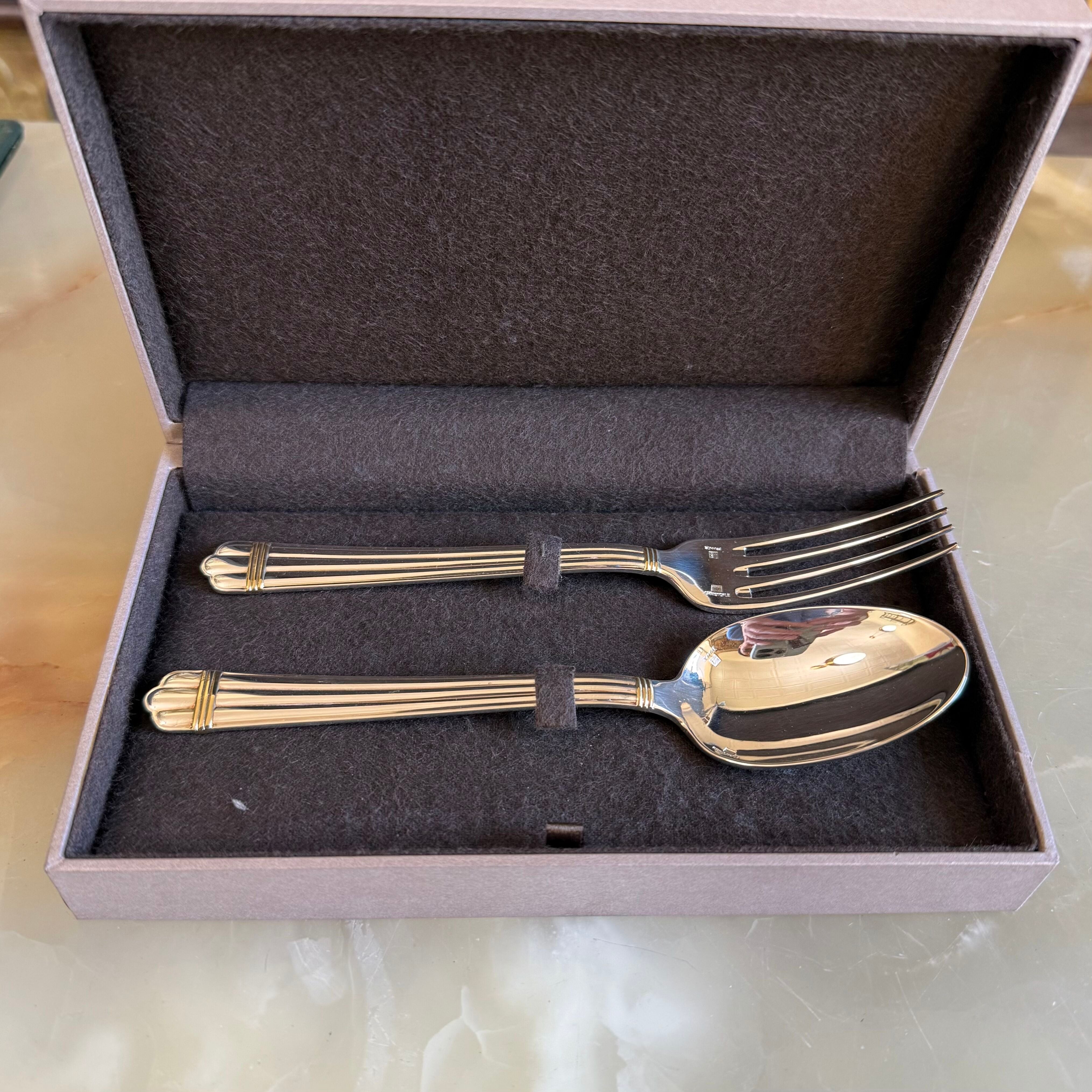 Christofle Aria Gold Ring Silver Plated Two-Piece Children’s Flatware Set