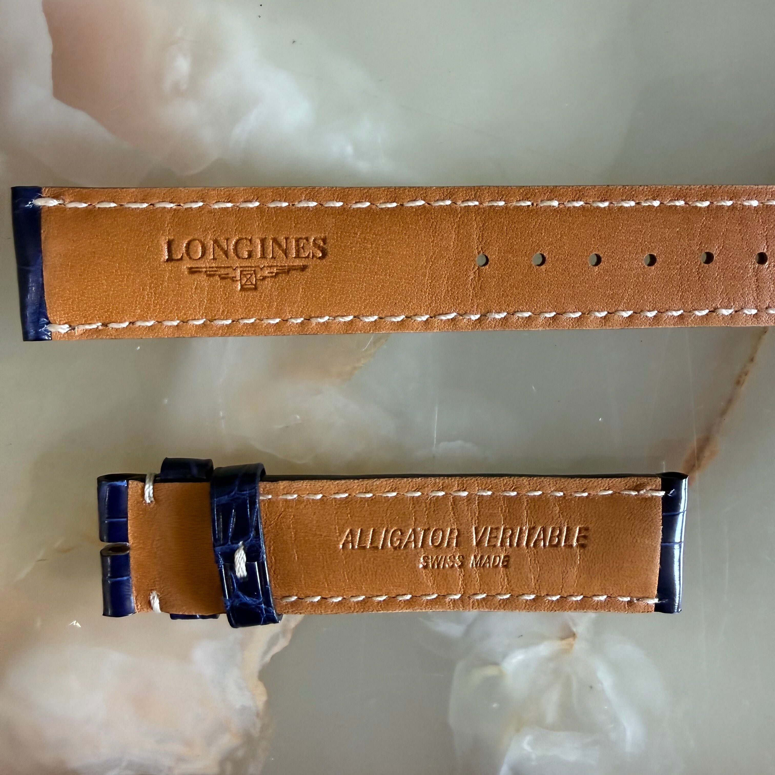 Authentic Longines Blue Alligator Cream Stitching Padded Watch Band Strap 18mm