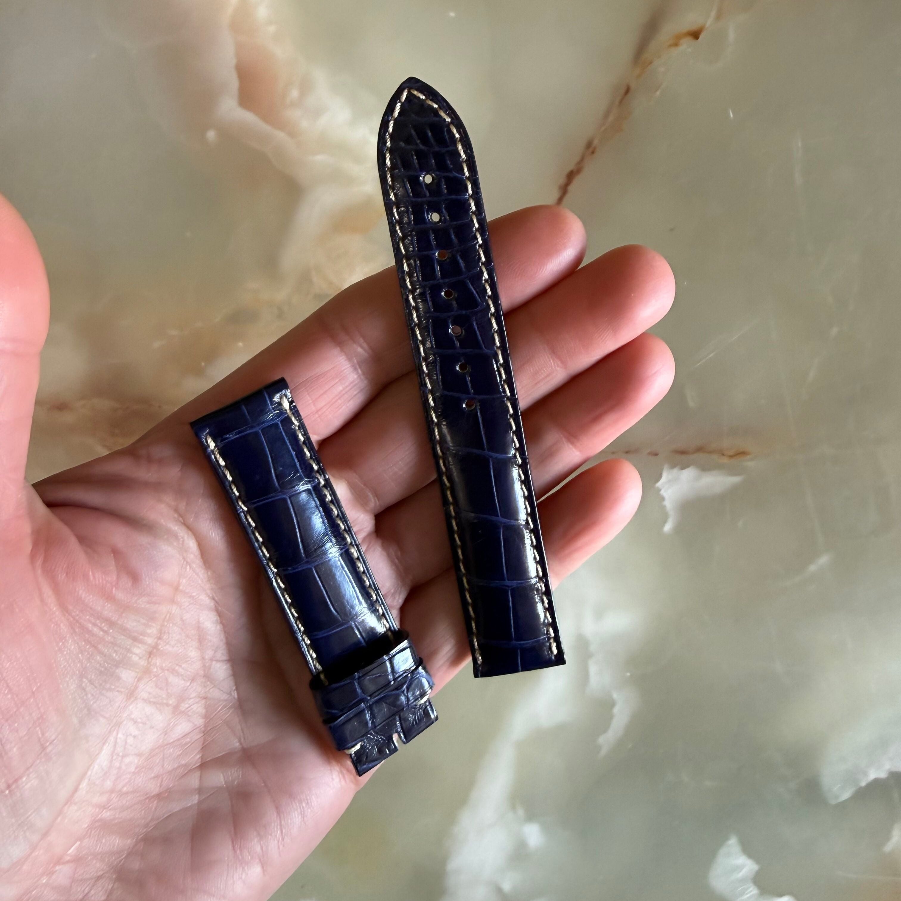 Authentic Longines Blue Alligator Cream Stitching Padded Watch Band Strap 18mm