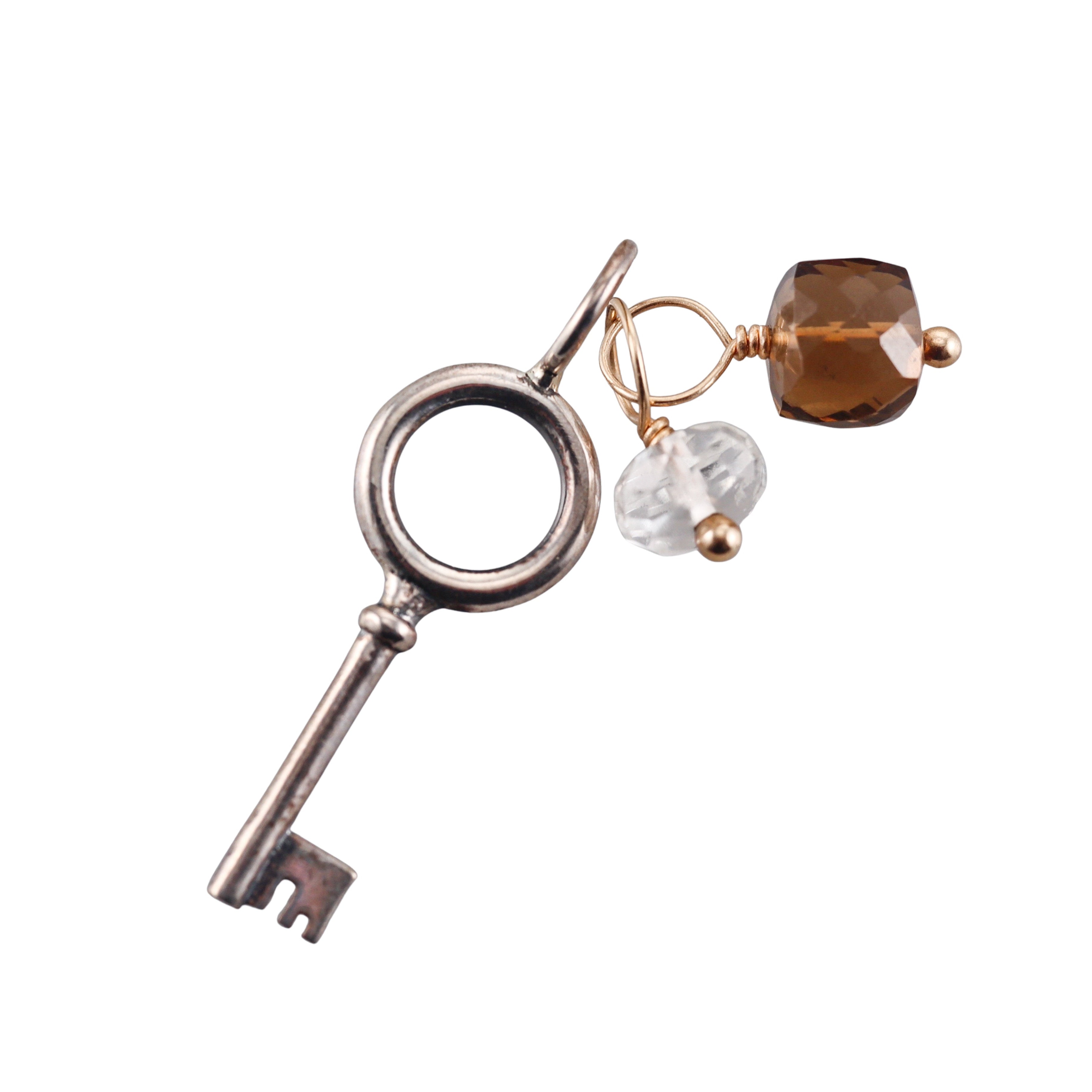Heather Moore Sterling Skate Key & 14k Gold Eye Catching Gemstone Charm