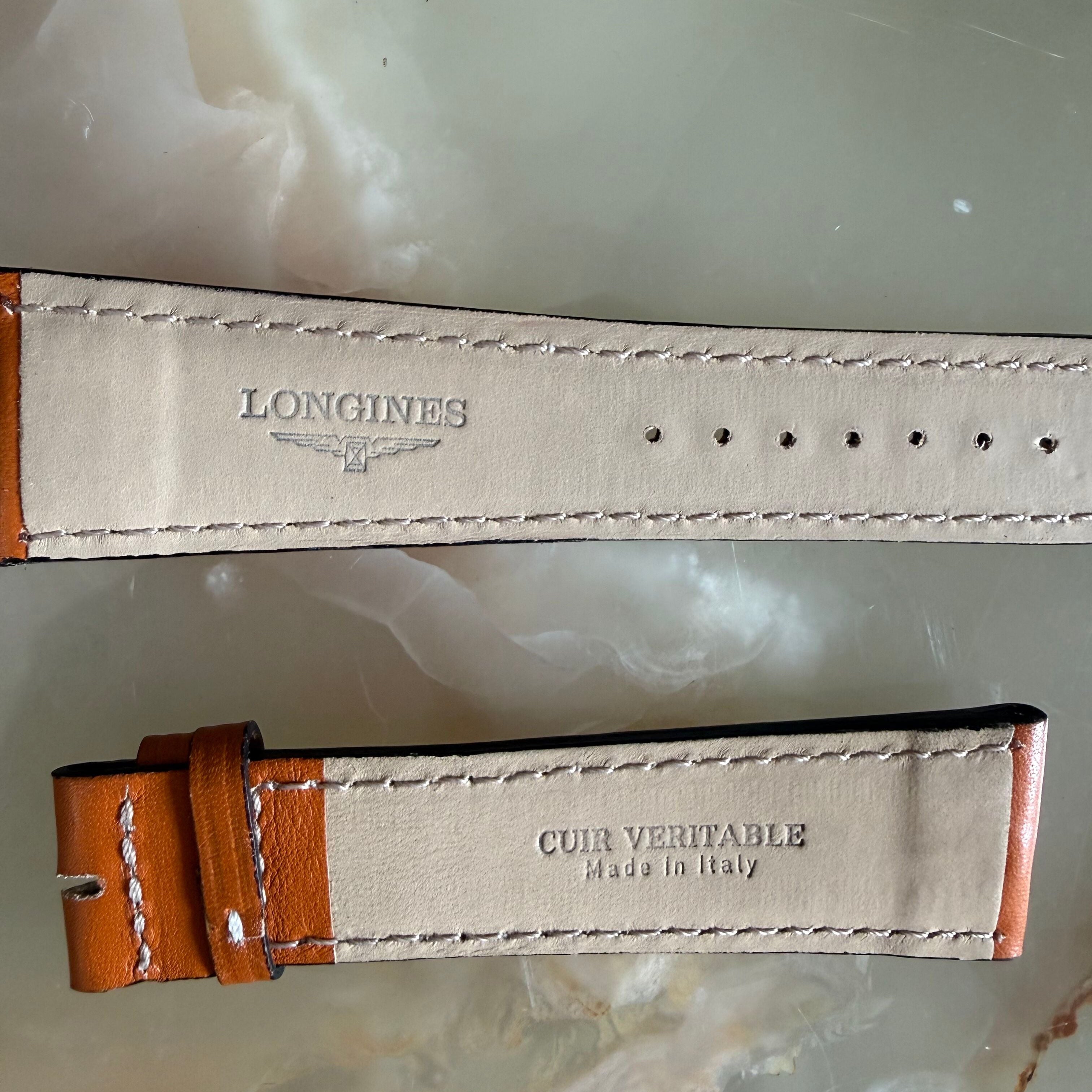 Authentic Longines Brown Leather White Stitching Watch Band Strap 25mm