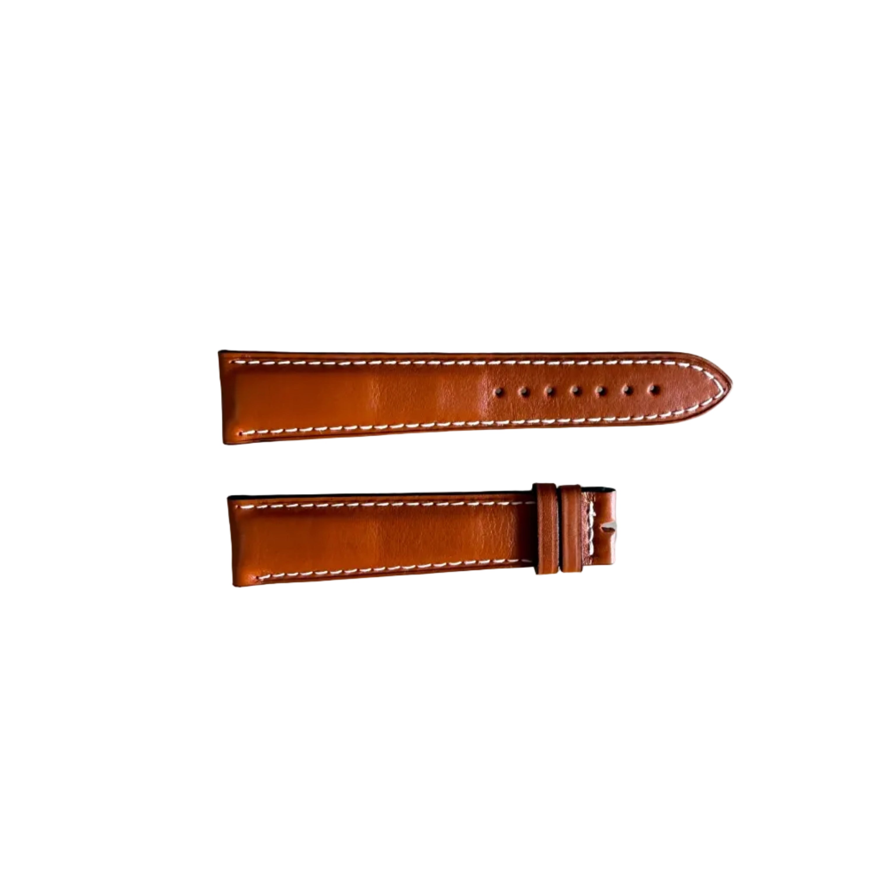 Authentic Longines Brown Leather White Stitching Watch Band Strap 21.5mm