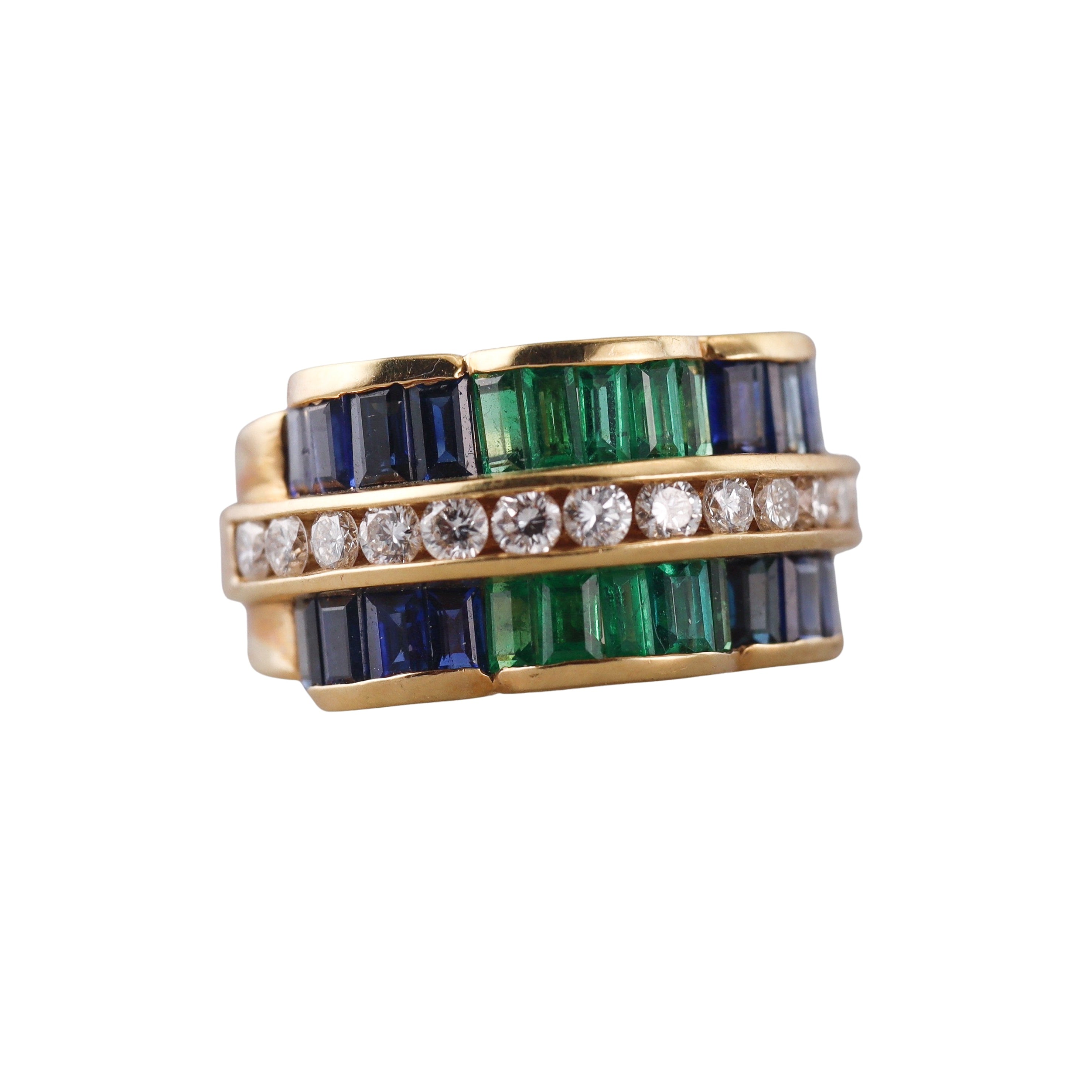Charles Krypell 18k Gold Diamond Sapphire Emerald Ring
