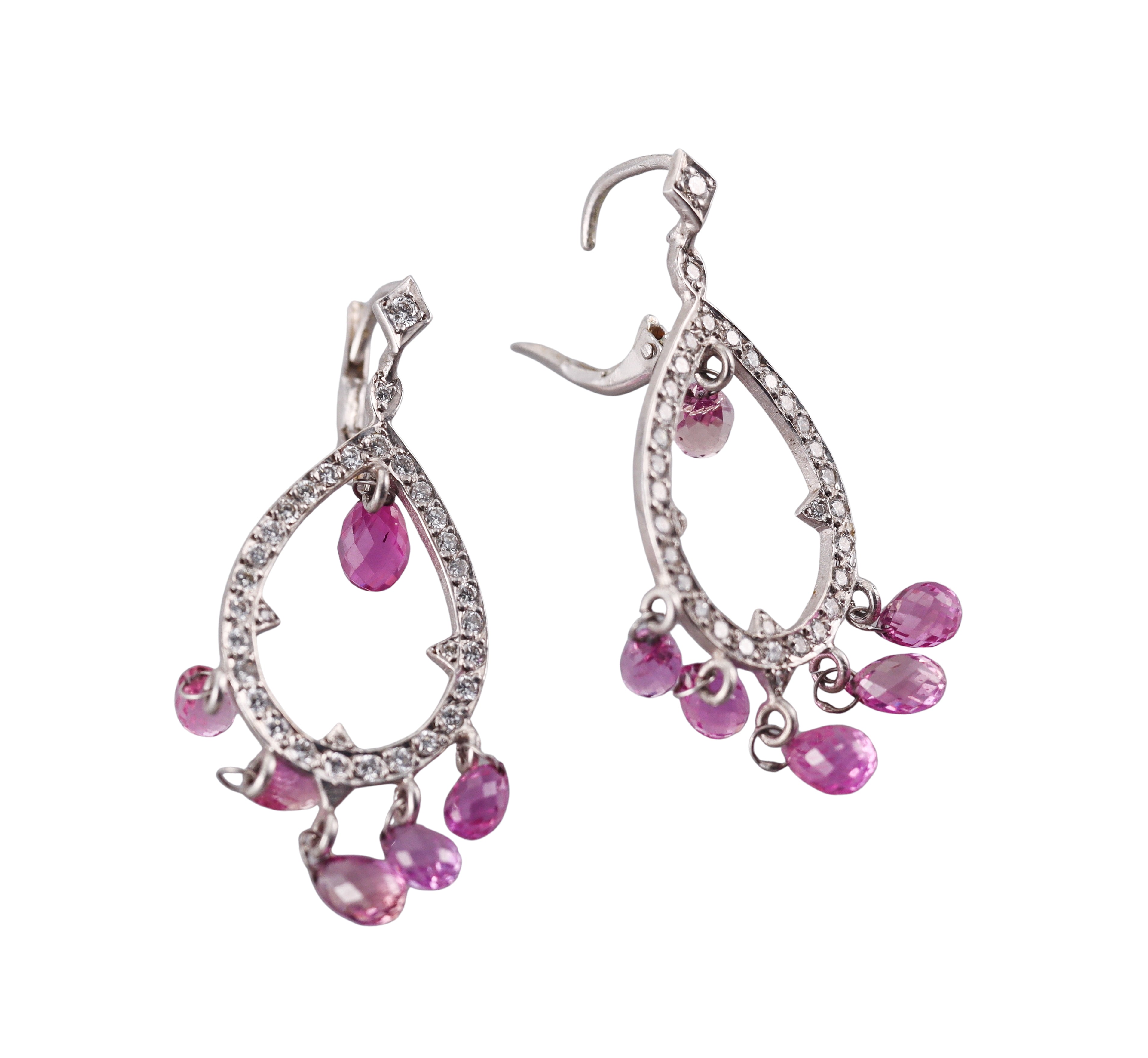 Modern 18k Diamond Pink Tourmaline Earrings