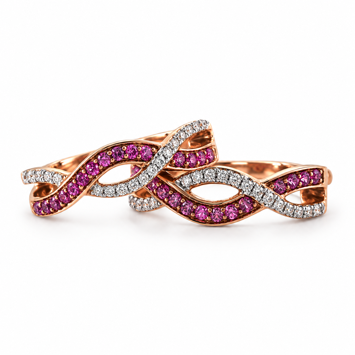 Kallati Rose Gold Diamond Pink Sapphire Earrings