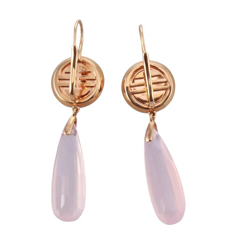Mimi Milano Gold Rose Quartz Moonstone Diamond Drop Earrings
