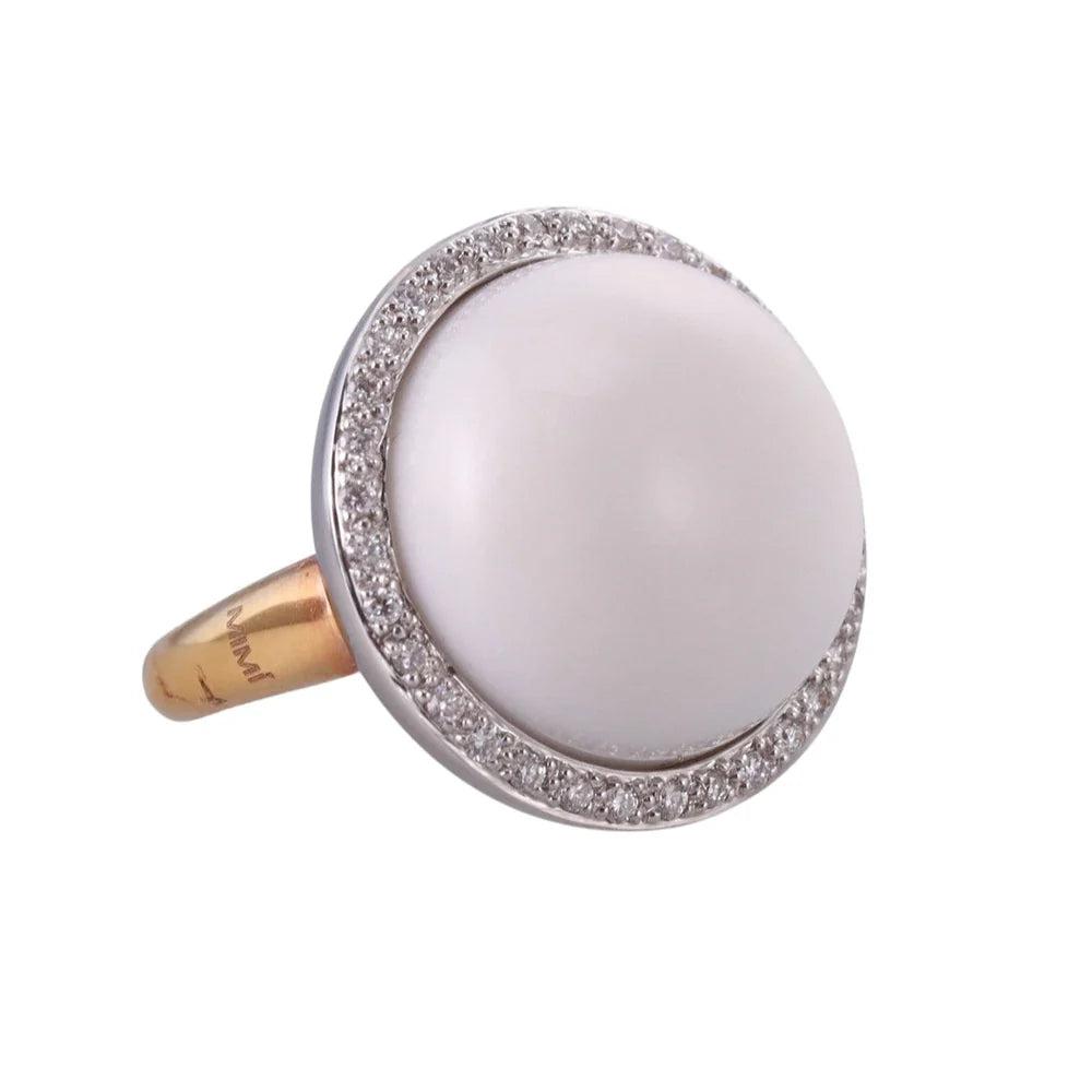 Mimi Milano Gold Diamond White Agate Ring