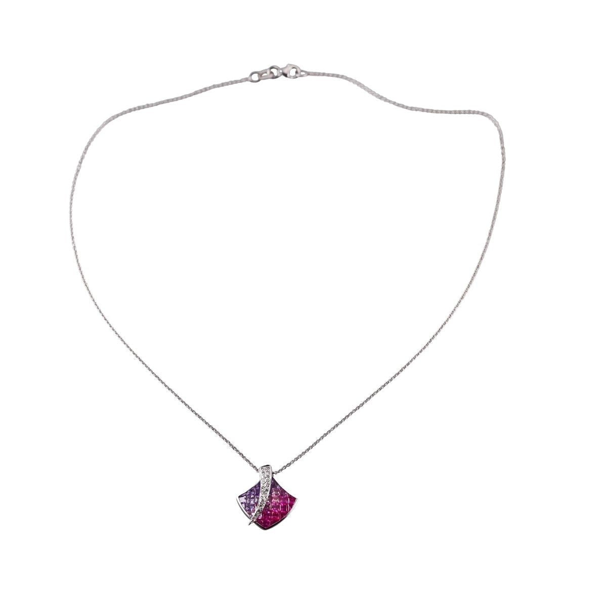 Italian 18k Gold Multi Color Sapphire Diamond Pendant Necklace