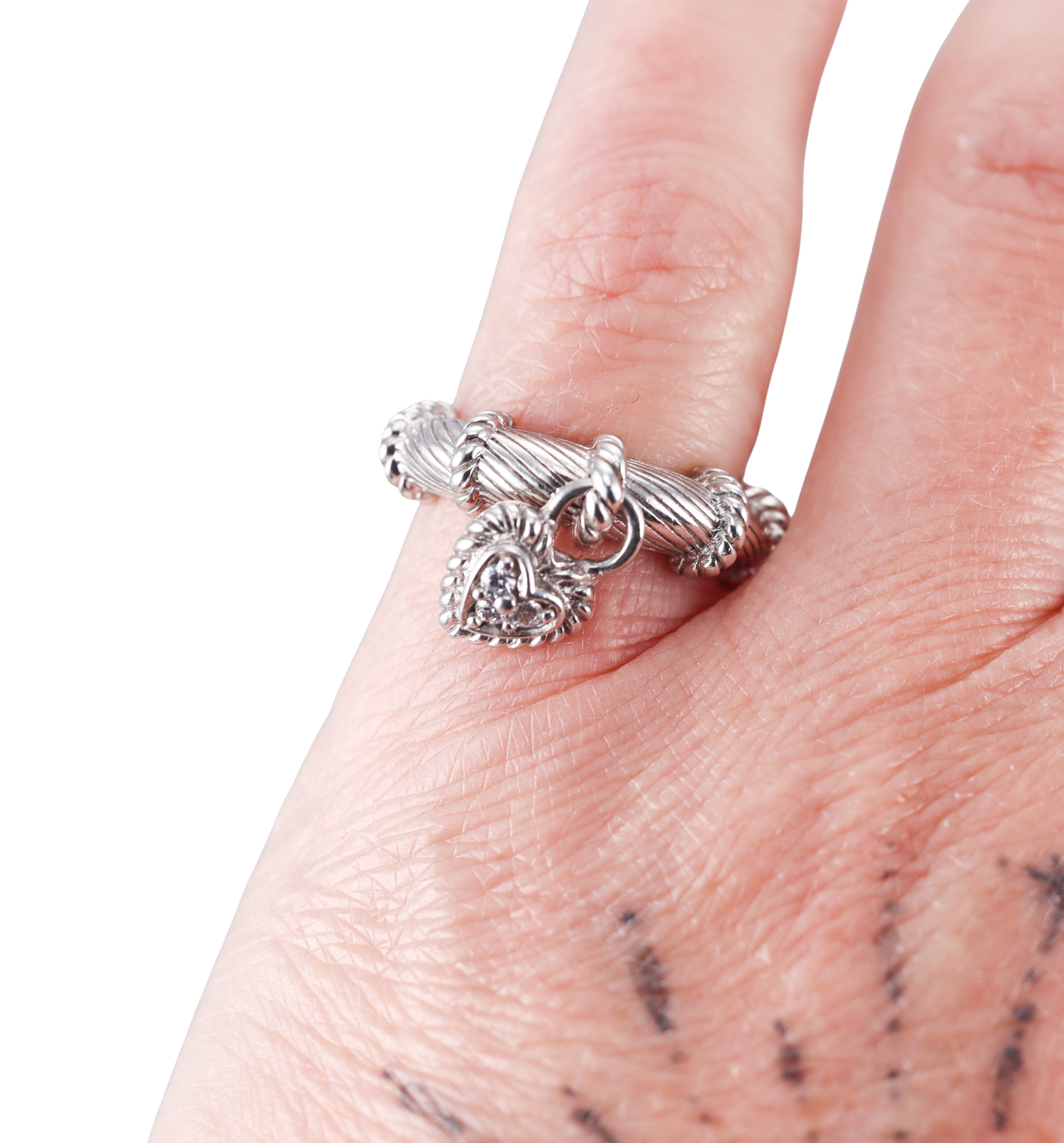 Judith Ripka Sterling Silver Cubic Zirconia Heart Charm Ring