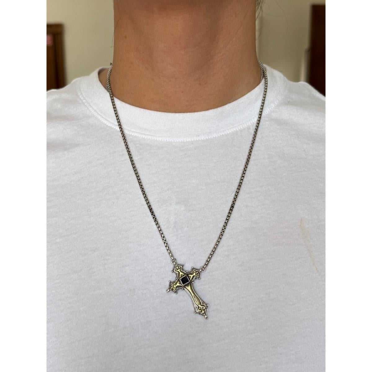 Konstantino Myrmidones Sterling Bronze Onyx Cross Necklace