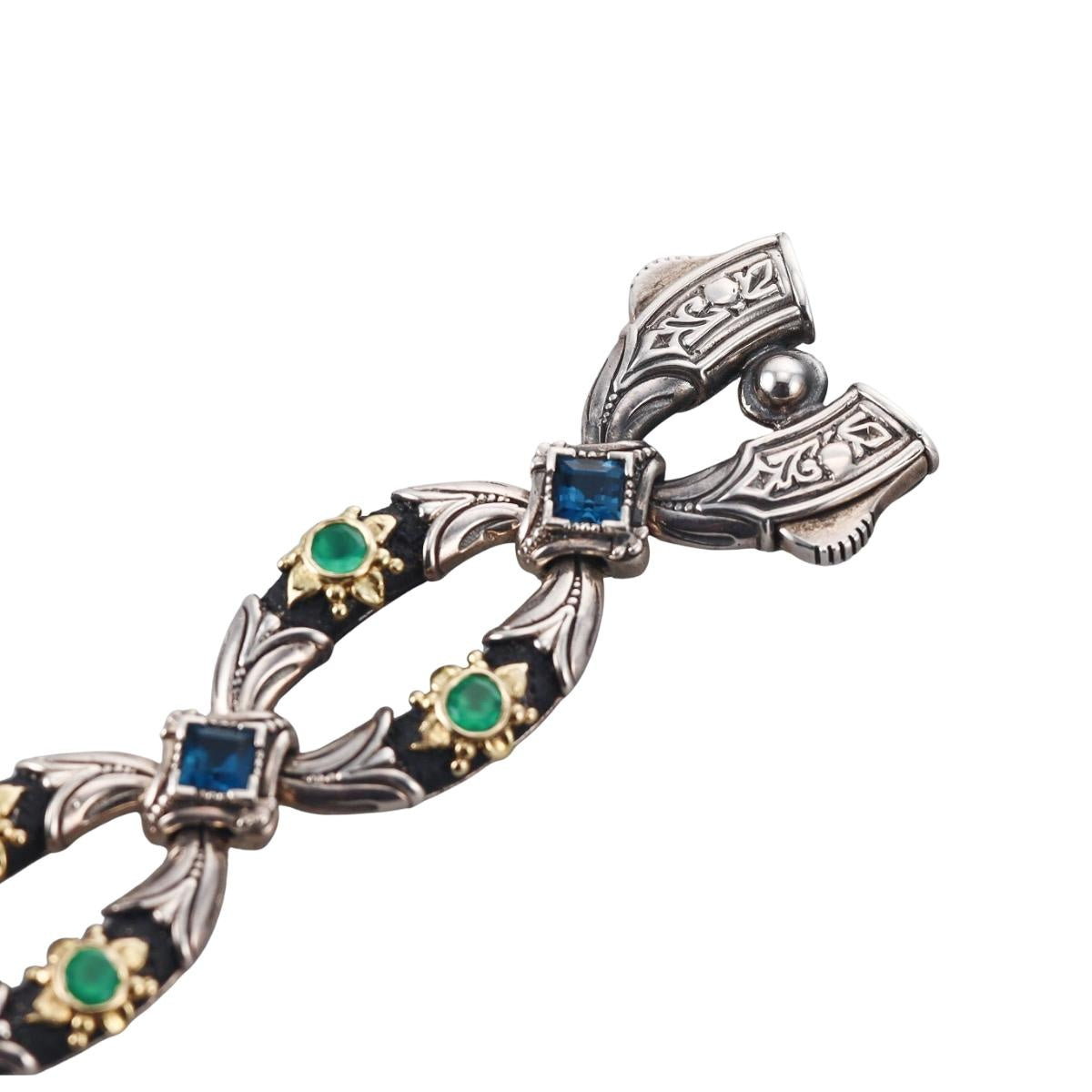 Konstantino Nemesis 18k Yellow Gold Sterling London Blue Topaz & Green Agate