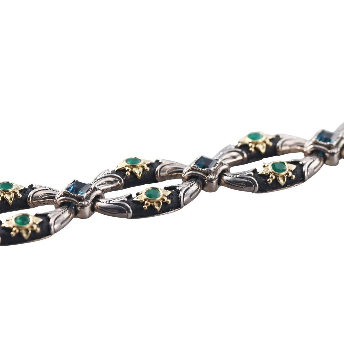 Konstantino Nemesis 18k Yellow Gold Sterling London Blue Topaz & Green Agate