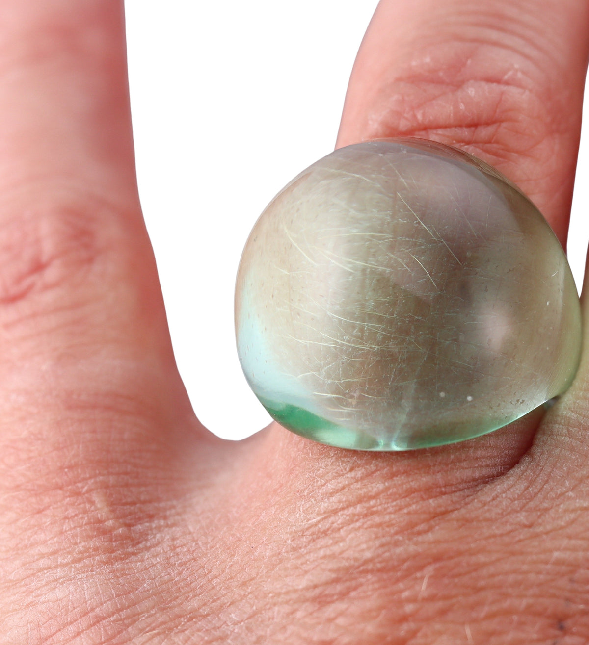 Lalique Cabochon Signet Light Green Crystal Ring 032703
