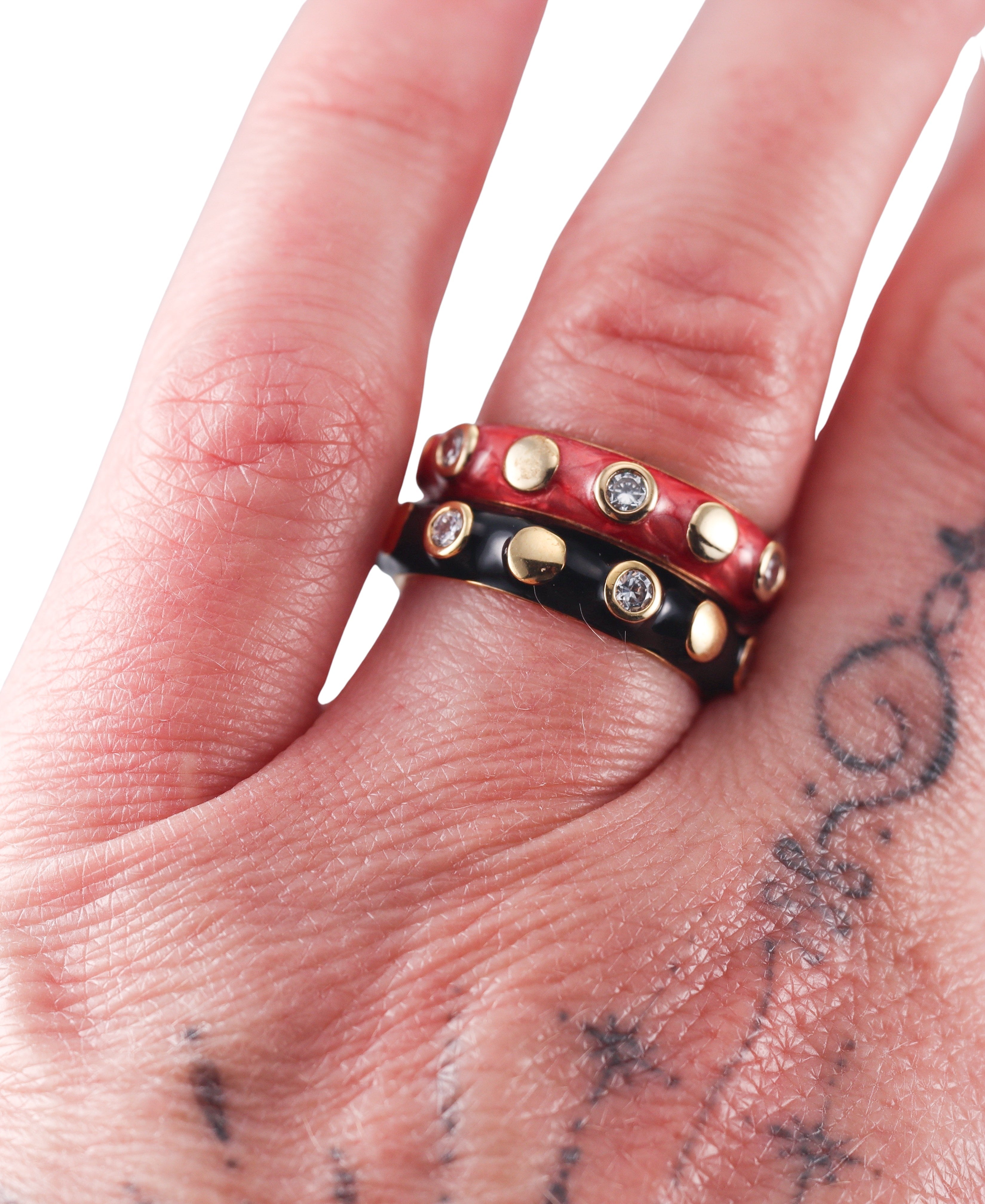 Lauren G Adams Enamel Crystal Band Ring Set of 2