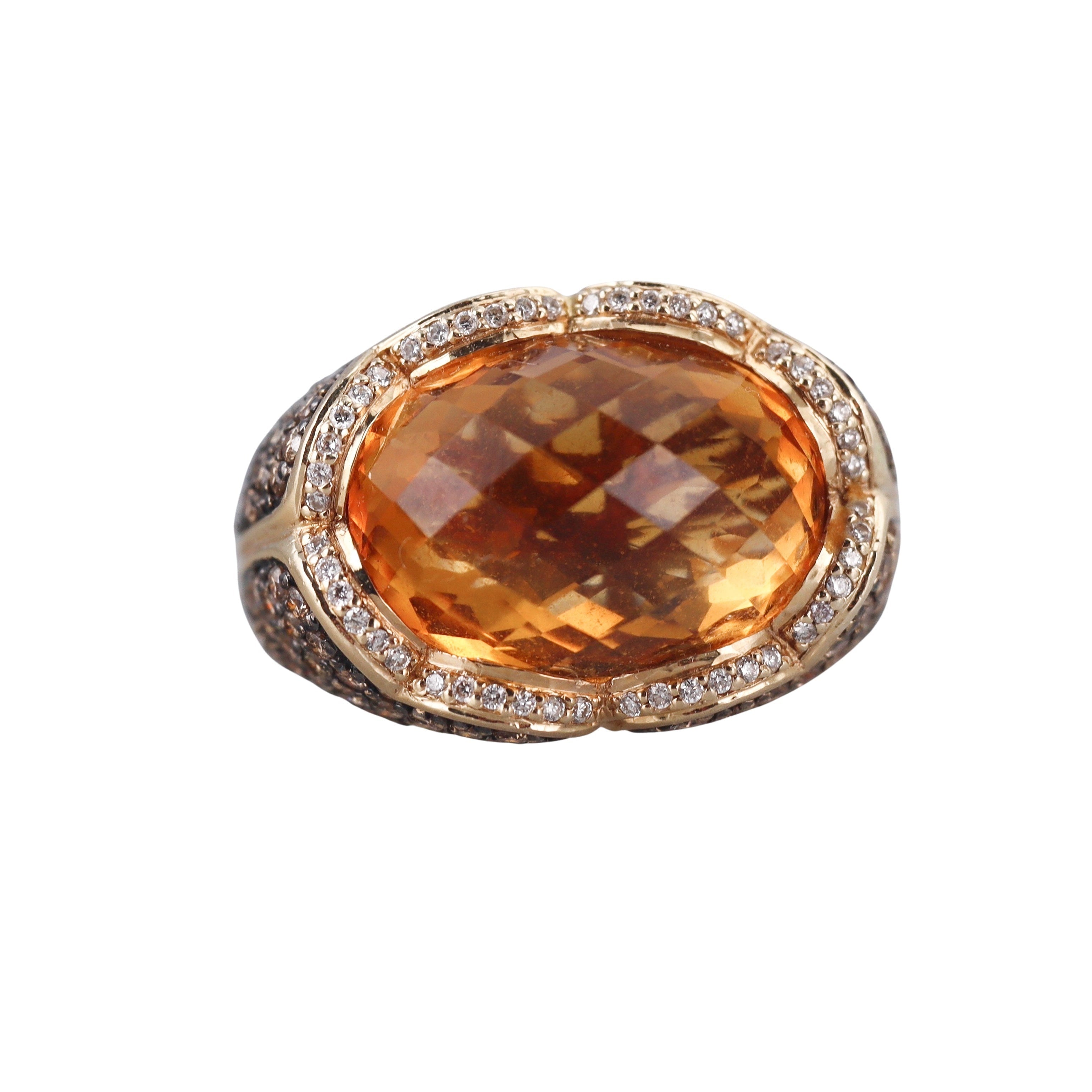 LeVian Le Vian 12ct Citrine White Fancy Diamond Yellow Gold Ring