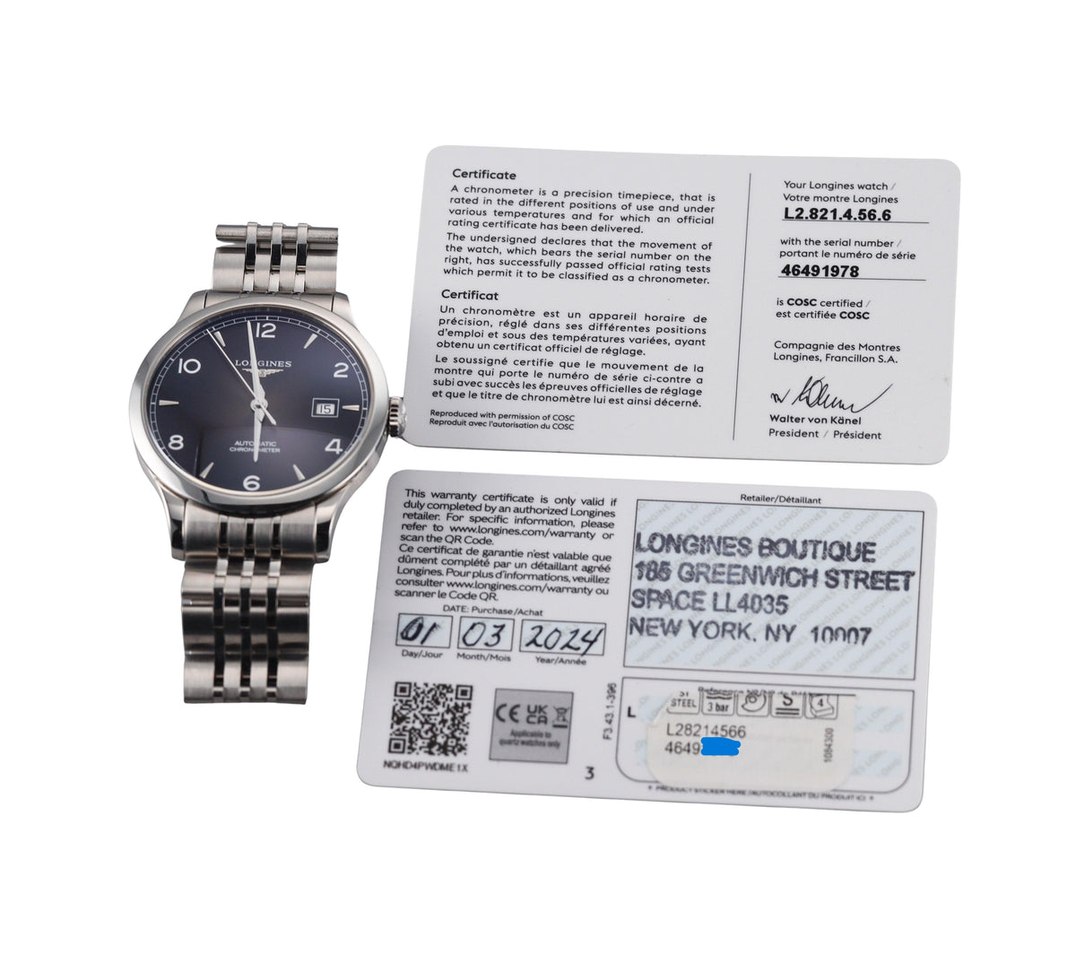 Longines Elegance Collection Record 40mm Automatic Watch L2.821.4.56.6