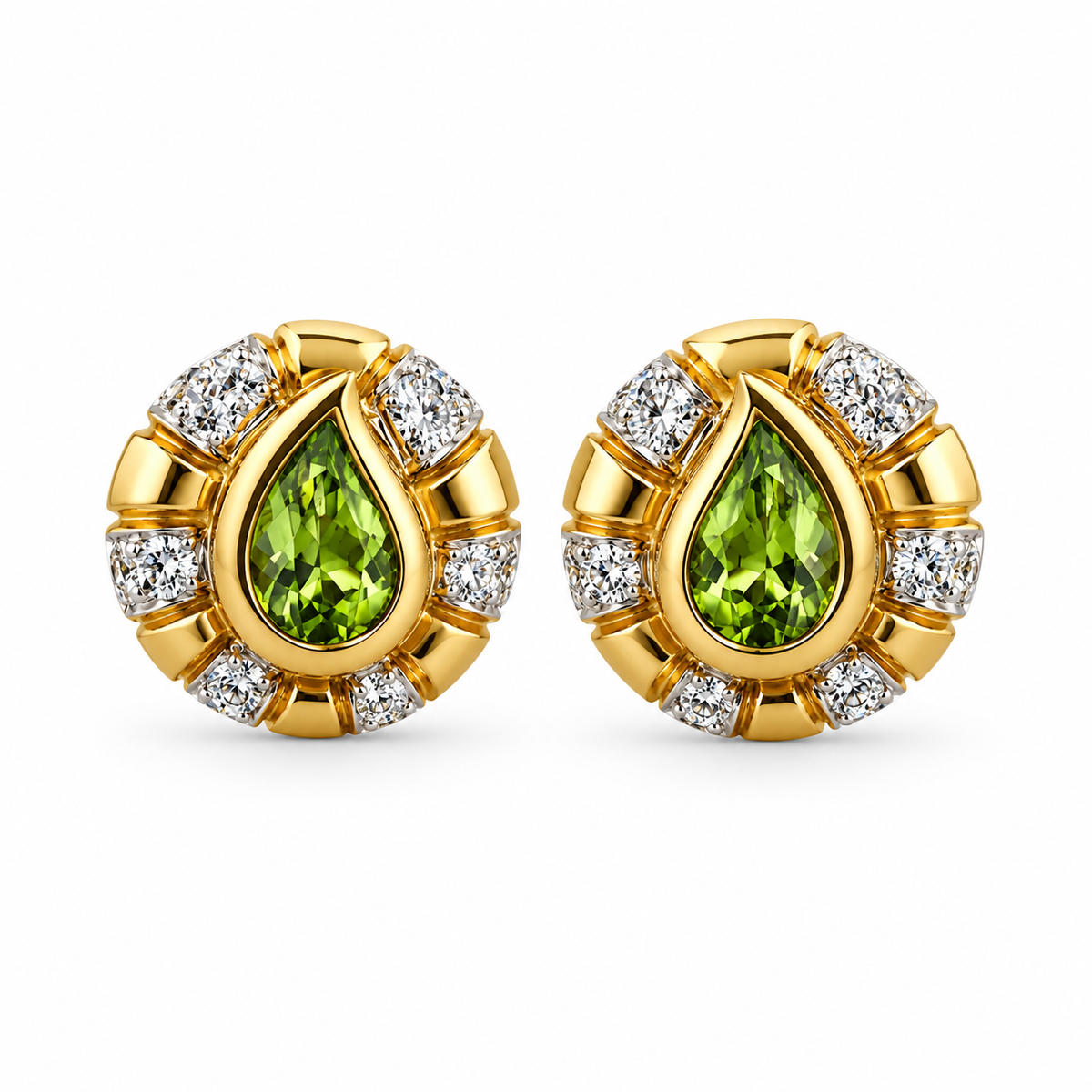 18k Yellow Gold Peridot Diamond Earrings