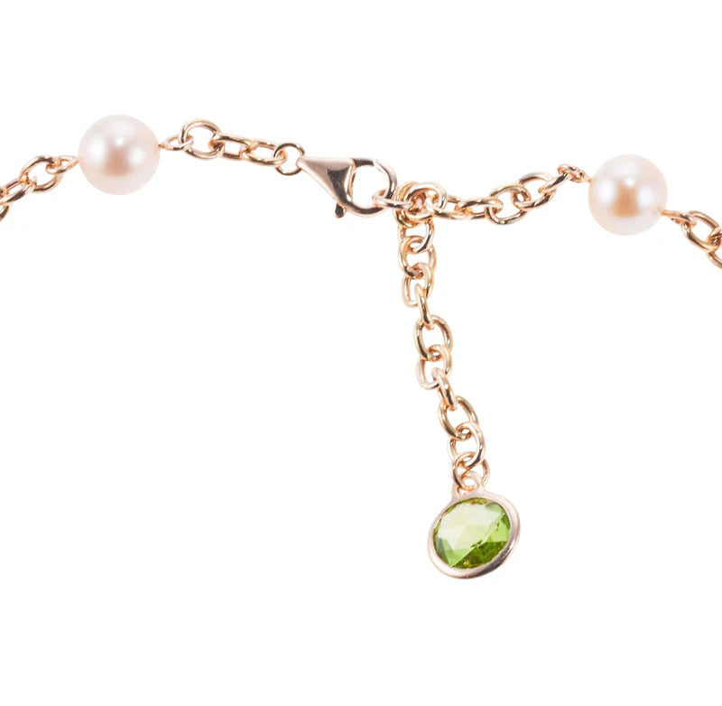 Mimi Milano Grace Pearl Peridot Coral Gold Rose Flower Necklace