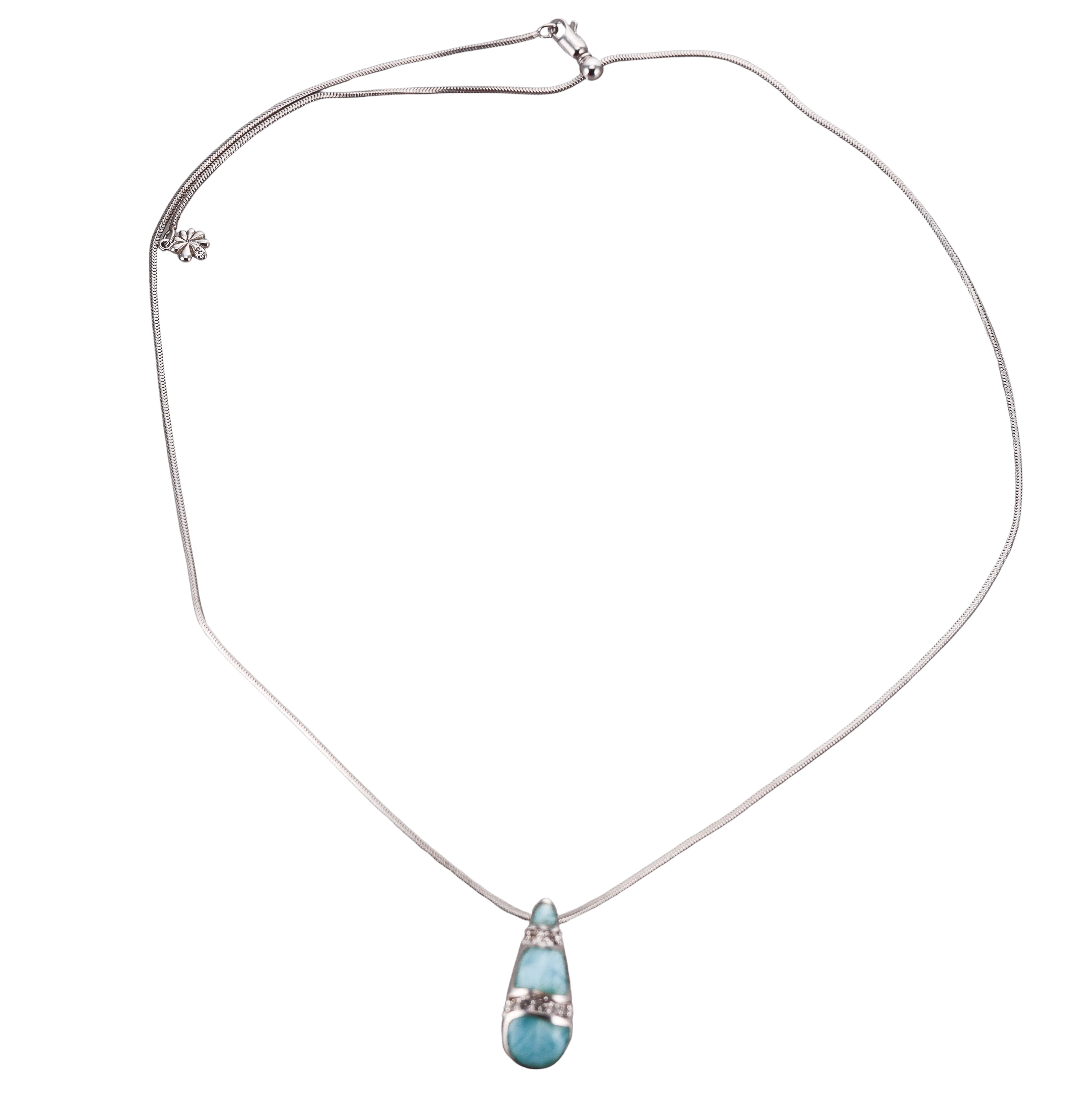 MarahLago Rina Silver Larimar White Sapphire Teardrop Pendant Necklace